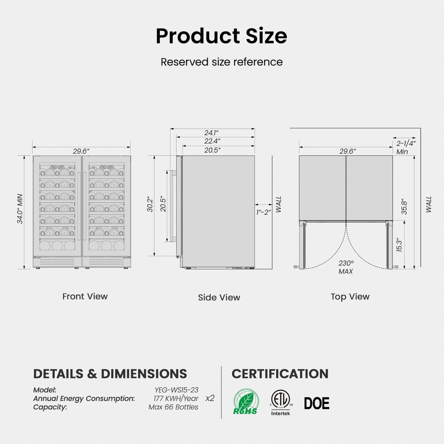 15 Inch Wide 33 Bottle Small Wine Fridge, Quiet Wine Cooler Under Counter Or Freestanding - Yeego Life