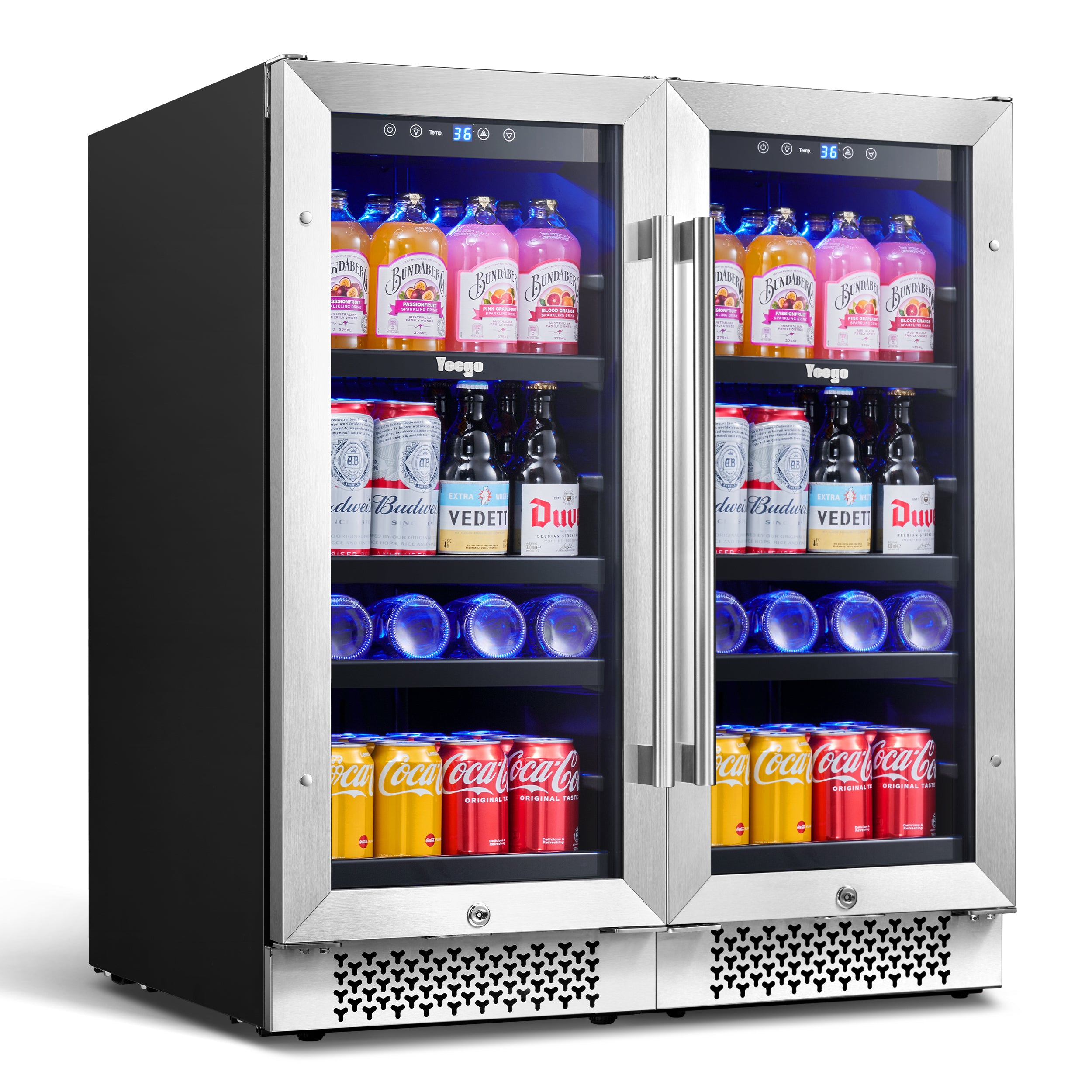 30 Inch Wide Dual Zone Beverage Cooler Combo, 160 Cans Capacity Drink Fridge, Under Counter or Freestanding