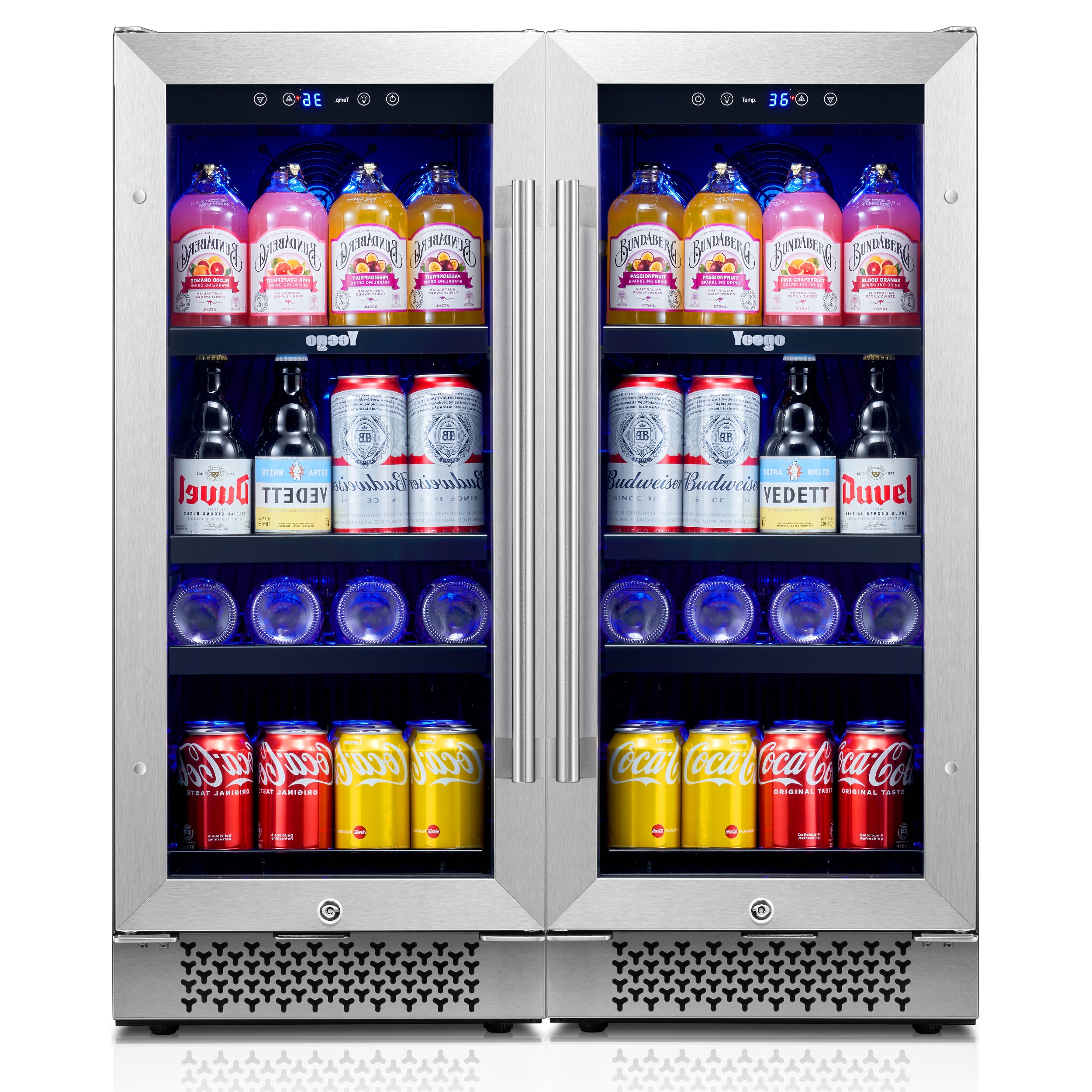30 Inch Wide Dual Zone Beverage Cooler Combo, 160 Cans Capacity Drink Fridge, Under Counter or Freestanding