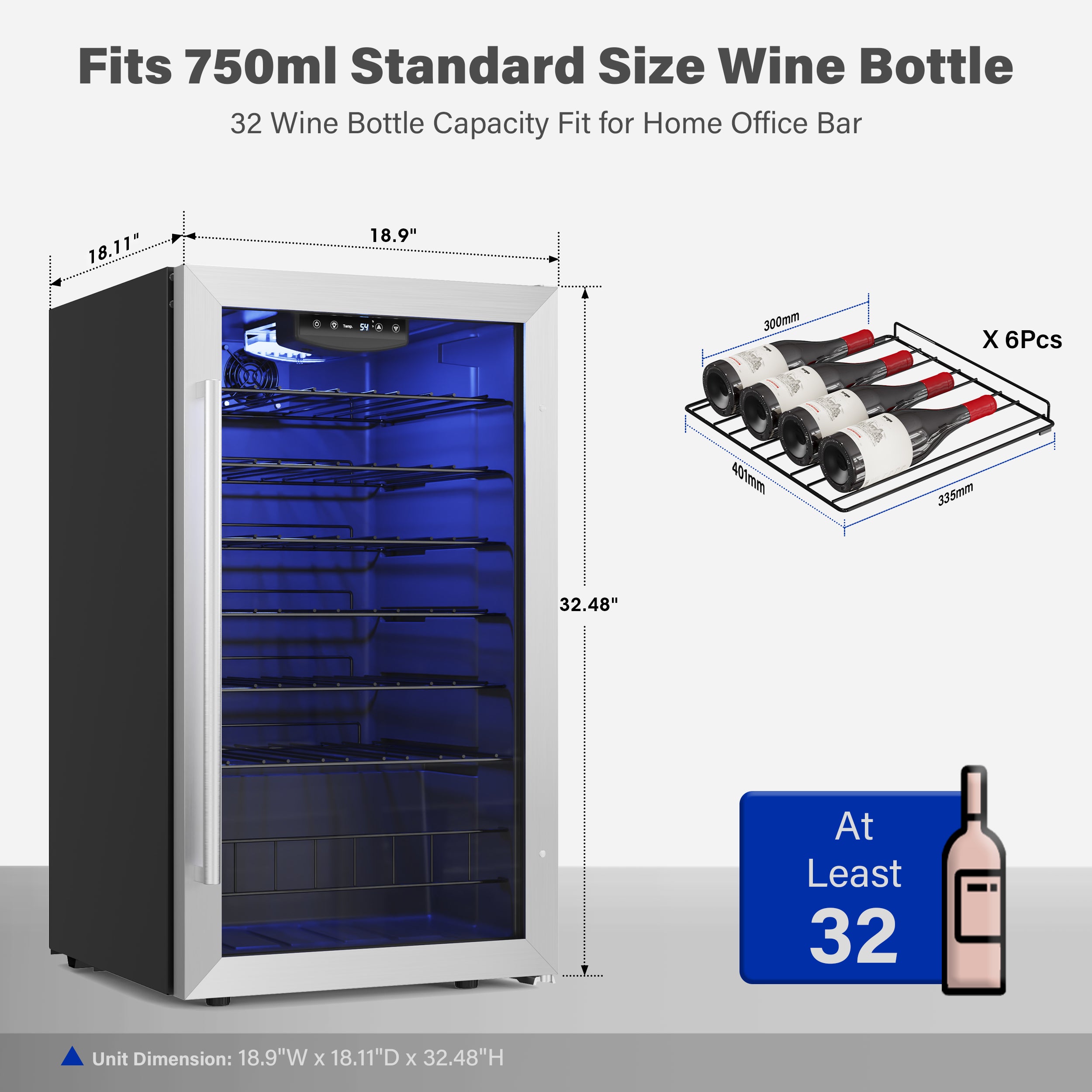 Yeego 19 Inch Wide 32 Bottle Narrow Small Wine Fridge, Shallow Depth Wine Cooler Under Counter, Built-In Or Freestanding