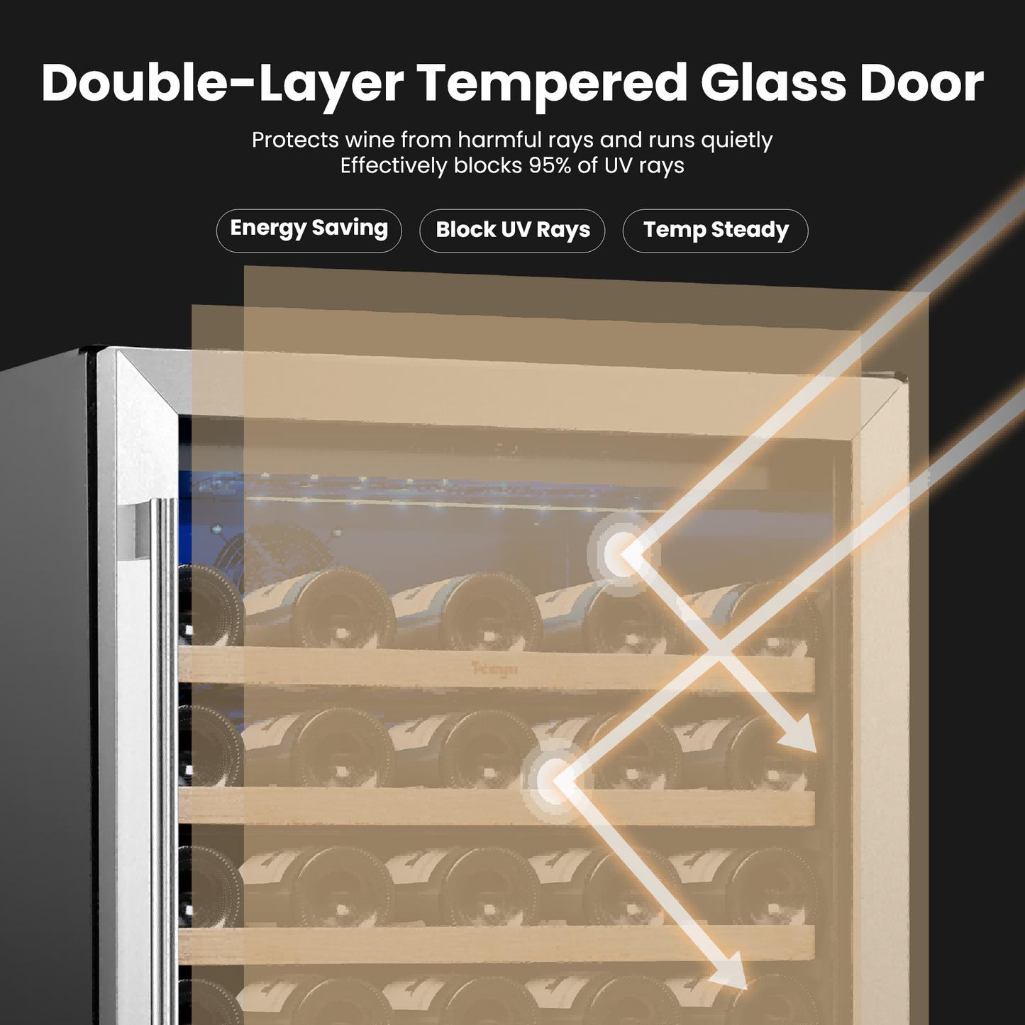 Double-layered toughened glass door effectively blocks 95% of UV rays