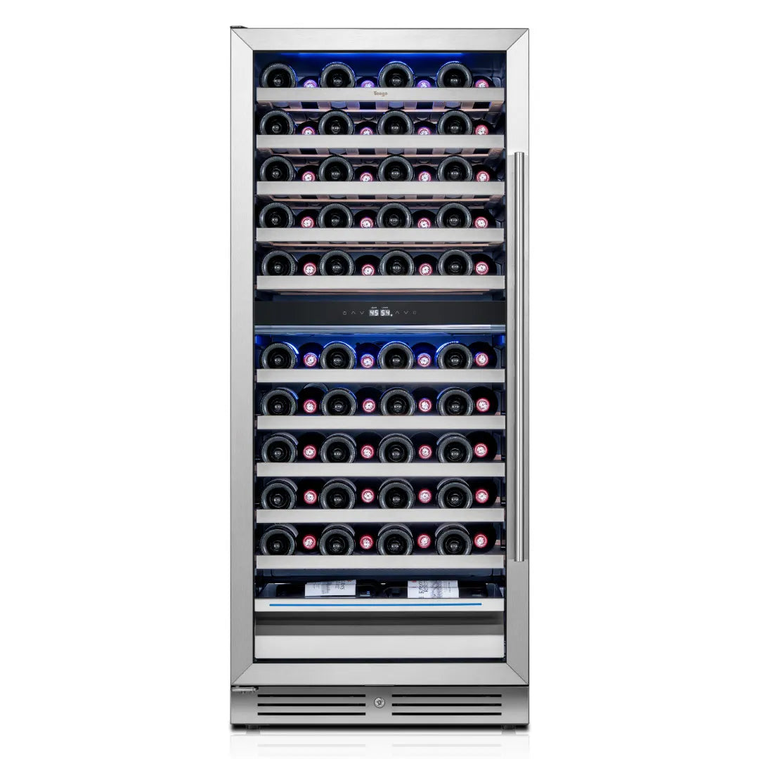 Yeego YG-WD275-23US Dual Zone Wine Fridge showing large bottle capacity with neatly organized dual-zone storage