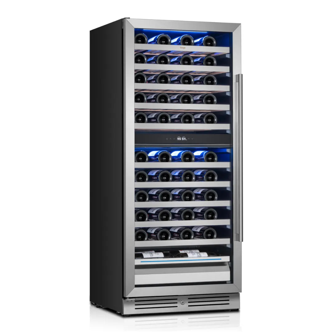 Yeego YG-WD275-23US Dual Zone Wine Fridge left-side view on white background showing sleek modern design