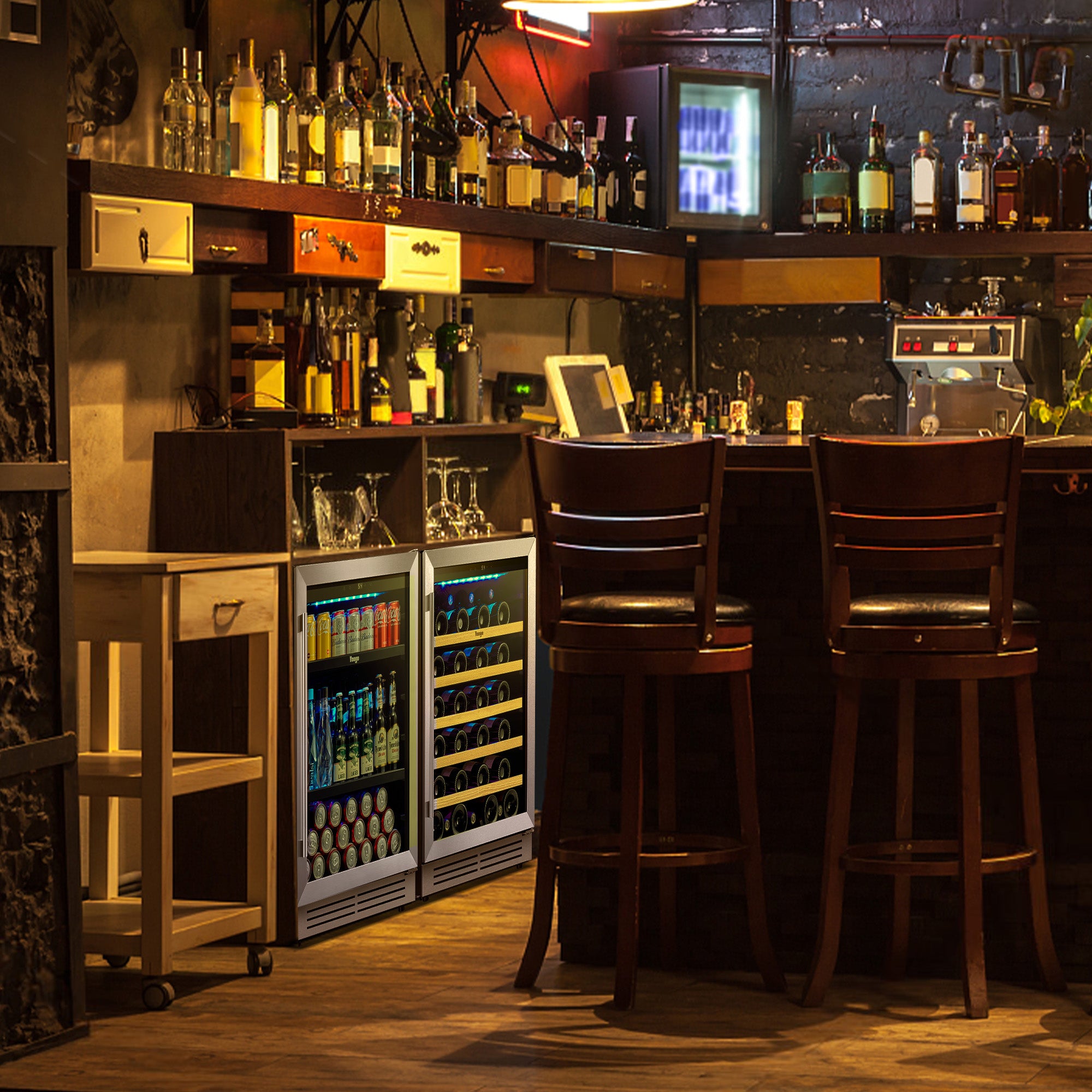 48 Inch Wide Wine Beverage Fridge, Under Counter Dual Zone Wine Beverage Center With Quiet Compressor