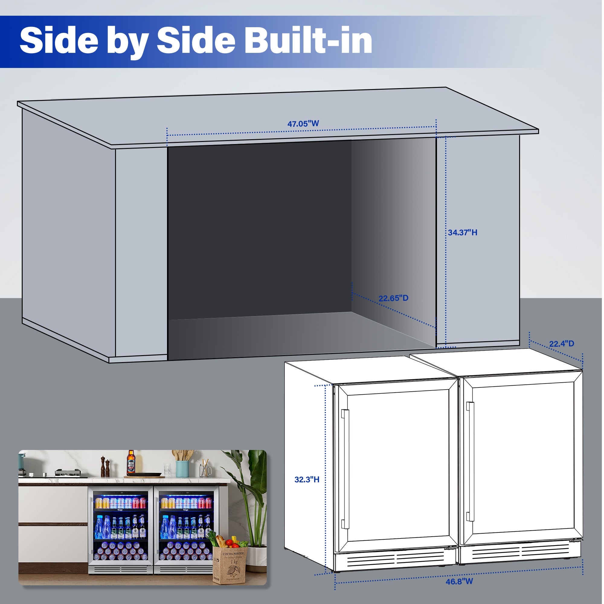 48 Inch Wide Dual Zone Beverage Center, Large Capacity Drink Fridge Combo Under  Counter Or Freestanding