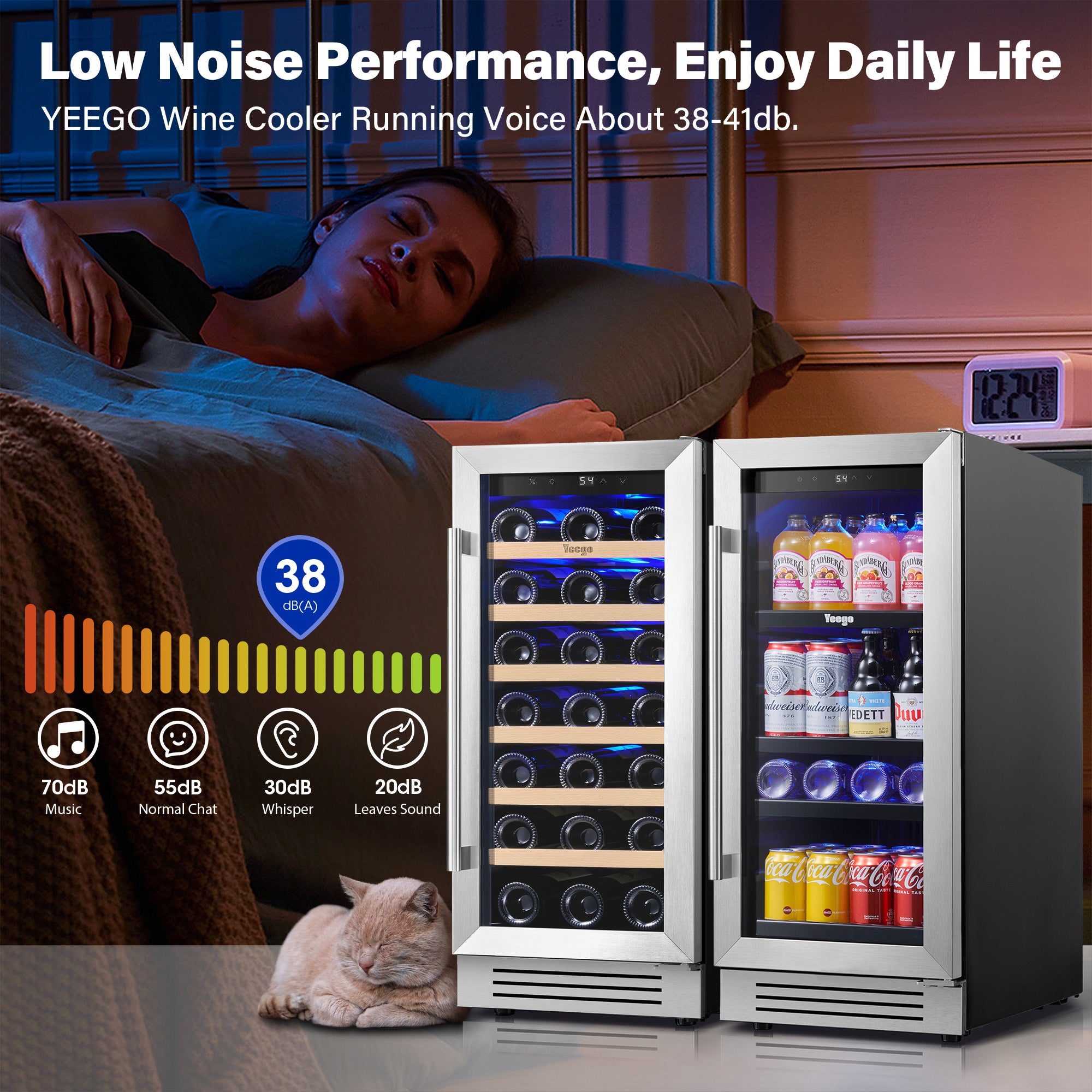 30 Inch Wide Wine Beverage Cooler, Under Counter Dual Zone Fridge Combo With Quiet Compressor