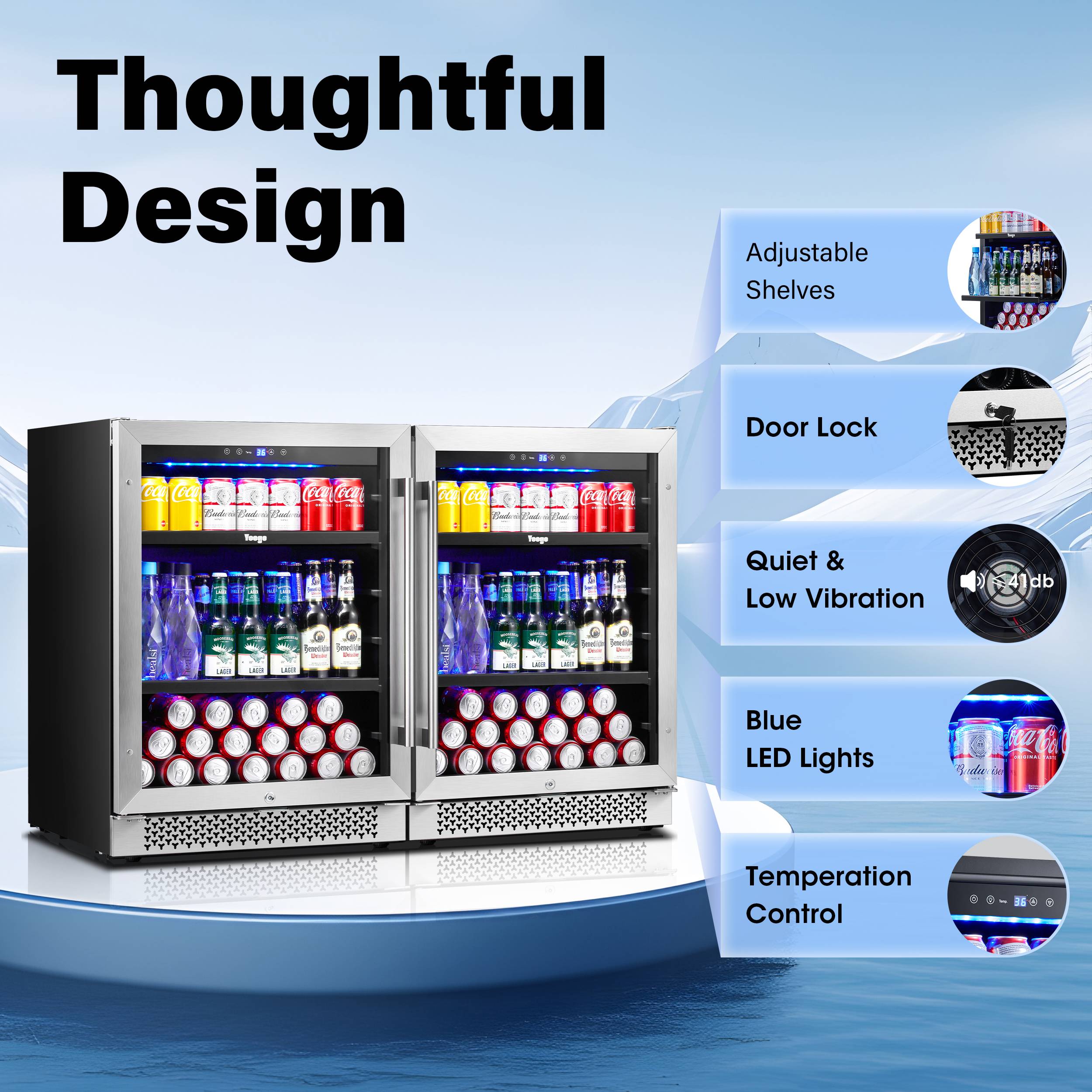 48 Inch Wide Dual Zone Beverage Center, Large Capacity Drink Fridge Combo Under  Counter Or Freestanding