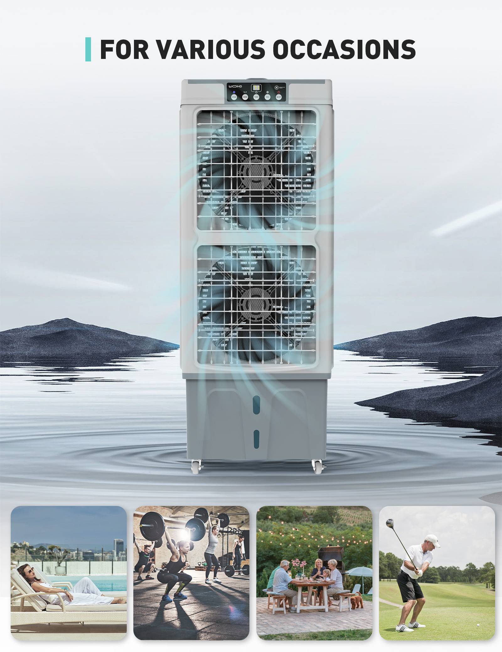 Outdoor Dual Fan Evaporative Cooler, 5000 CFM Powerful Swamp Cooler For Commercial Use