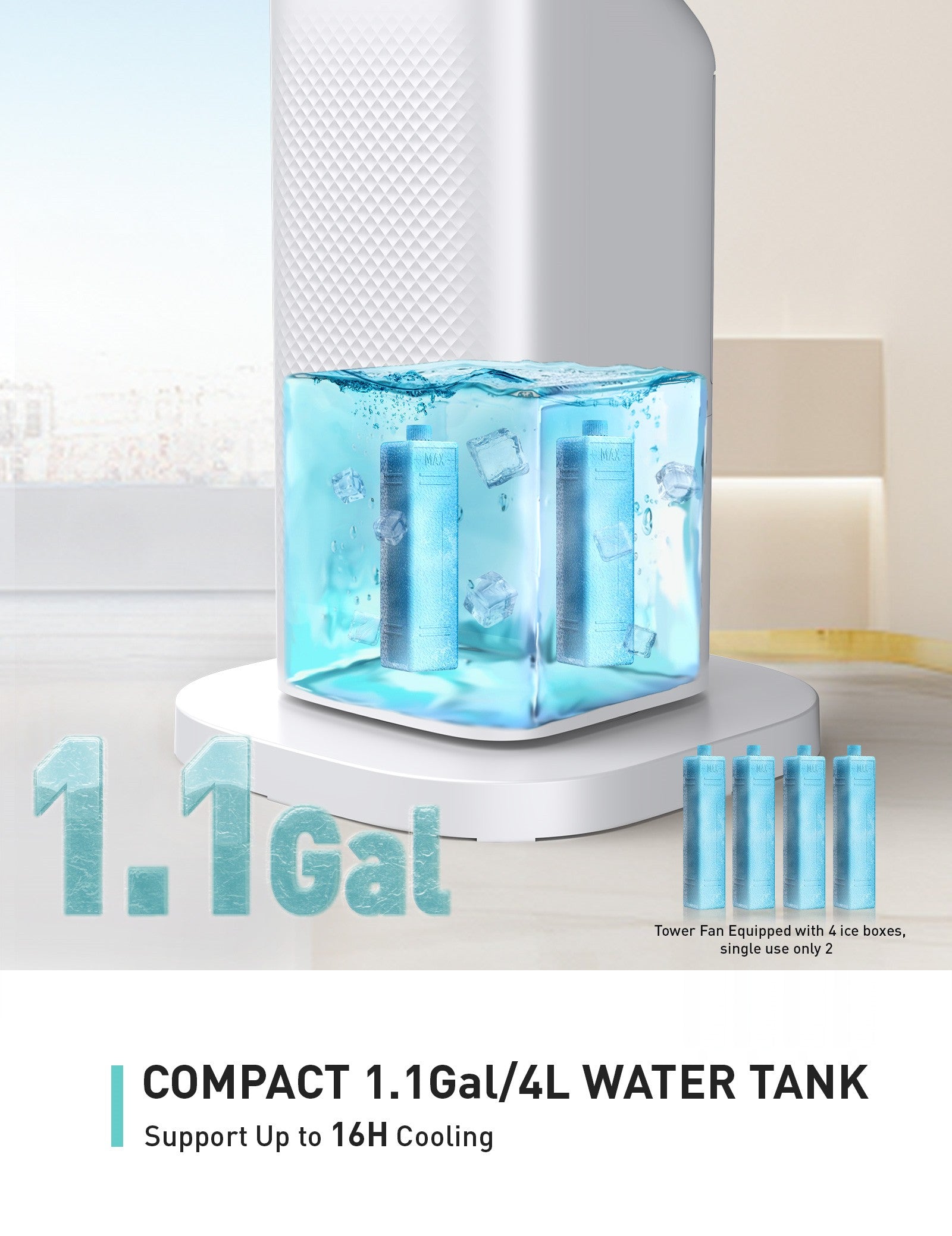 Cool Air Bladeless Tower Fan, 3 in 1 Evaporative Air Cooler For Powerful Air Circulation and Quiet Operation