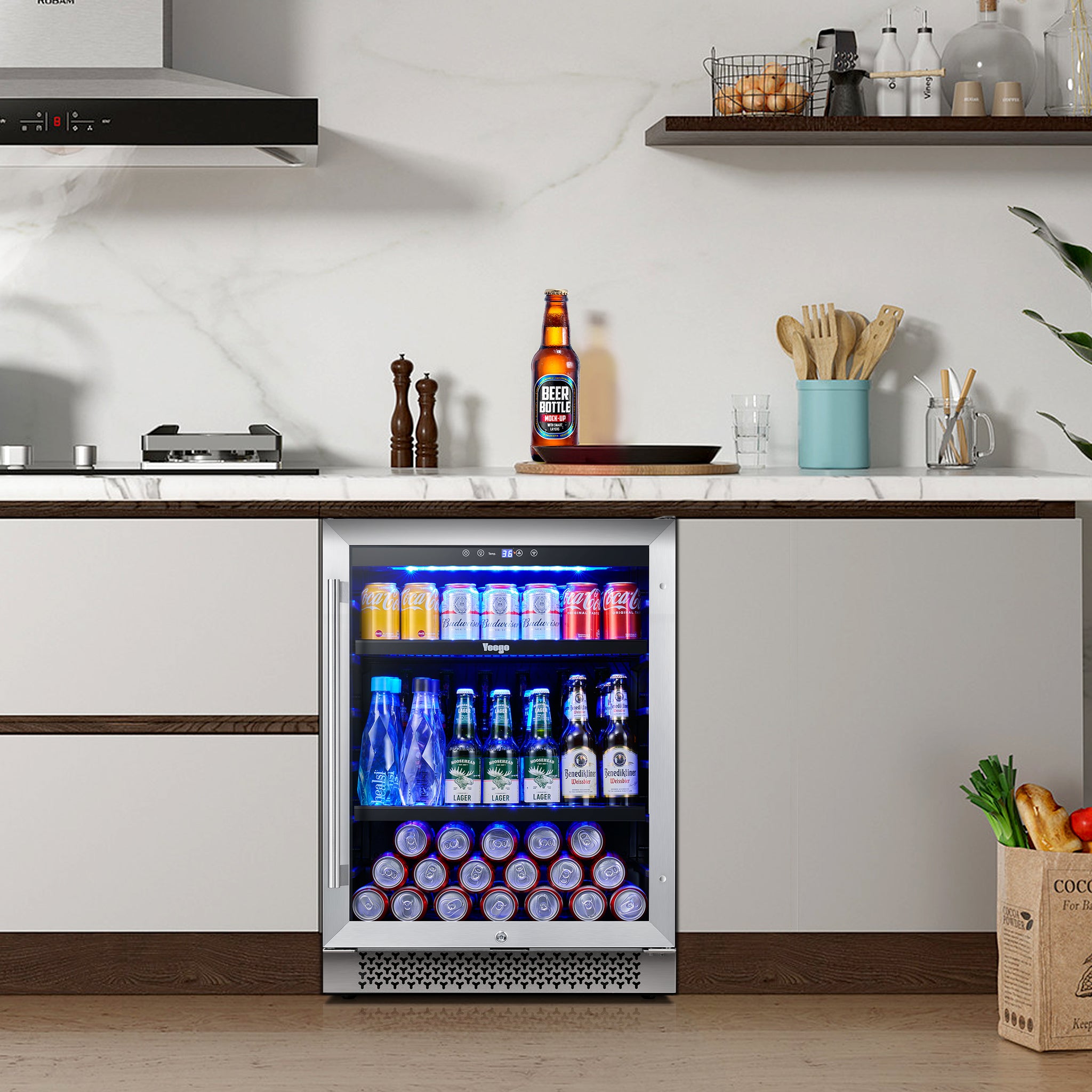 24 Inch Wide Beverage Fridge, 180 Cans Drink Cooler Under Counter or Freestanding