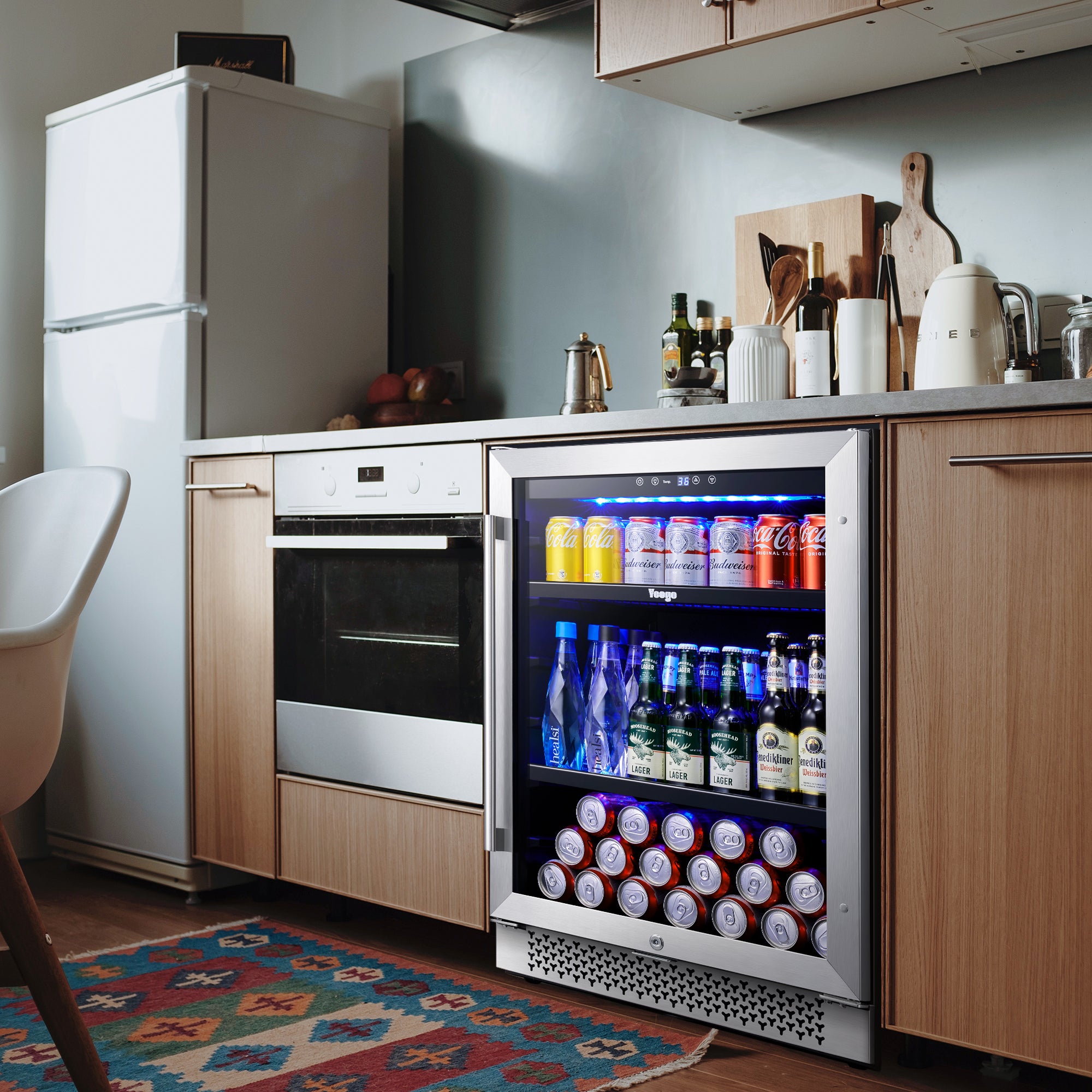 24 Inch Wide Beverage Fridge, 180 Cans Drink Cooler Under Counter or Freestanding