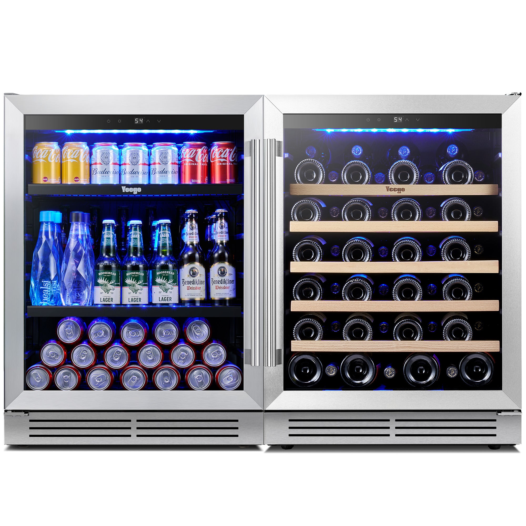 48 Inch Wide Wine Beverage Fridge, Under Counter Dual Zone Wine Beverage Center With Quiet Compressor