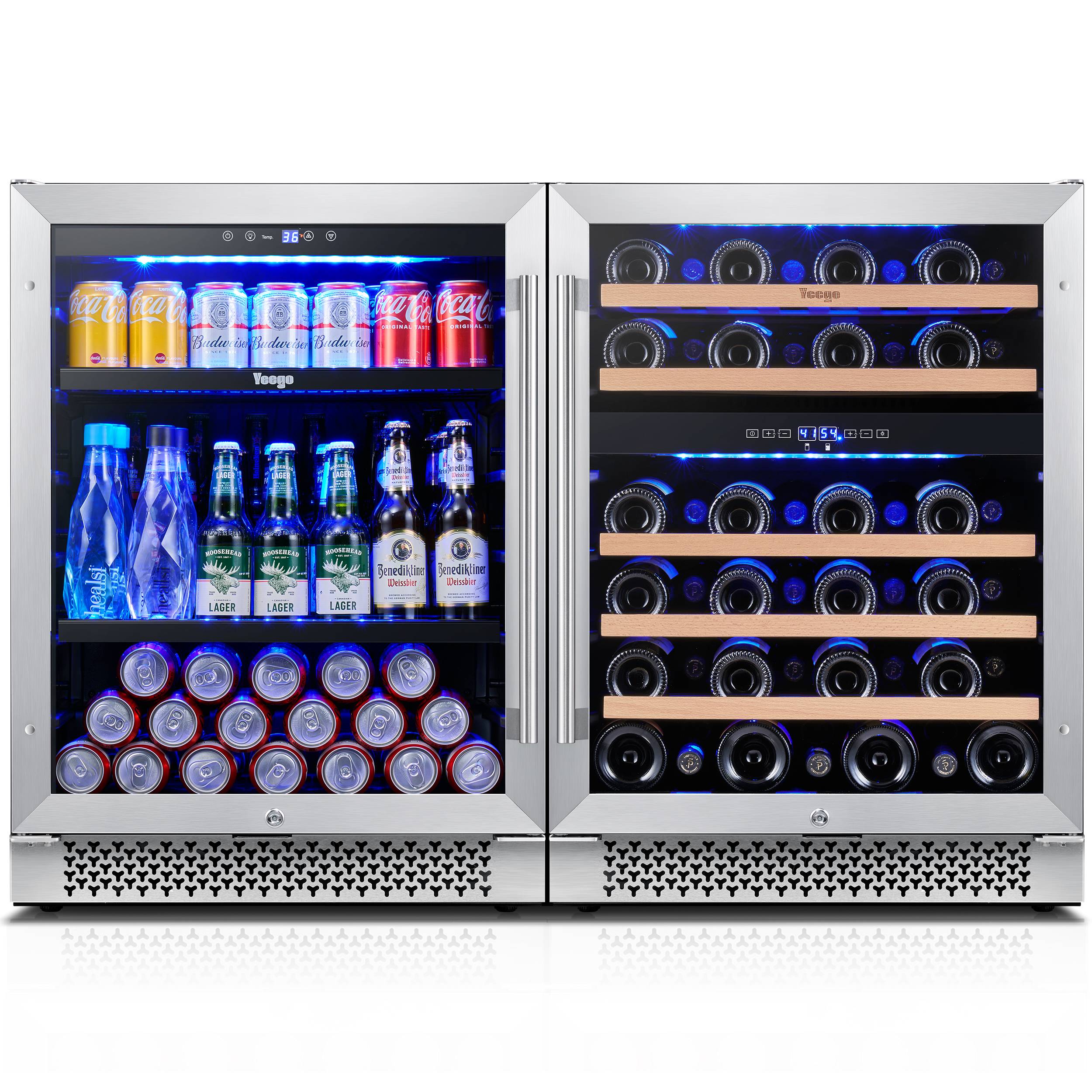 48 Inch Wide Wine Beverage Center, Quiet Compressor Fridge Combo Under Counter or Freestanding