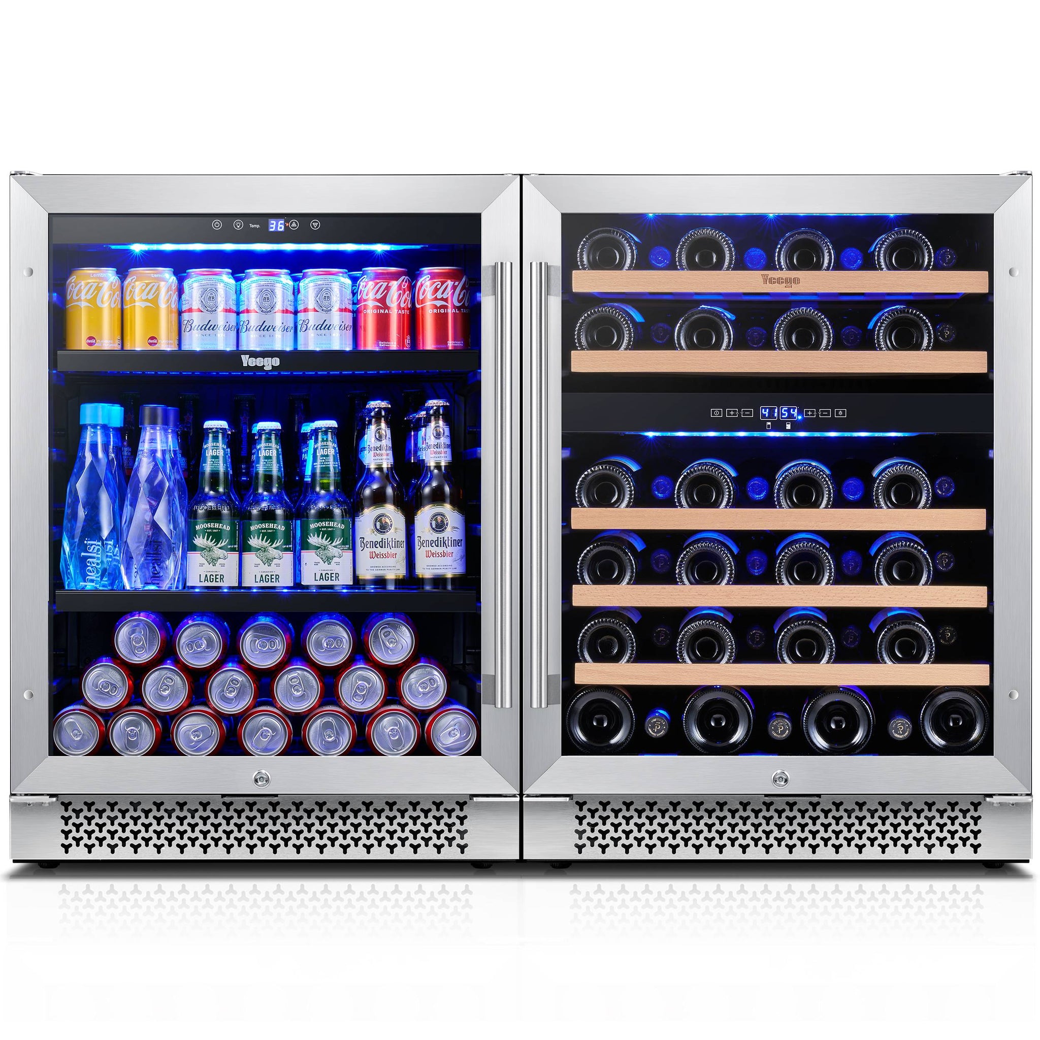 48 Inch Wide Wine Beverage Center, Quiet Compressor Fridge Combo Under Counter or Freestanding