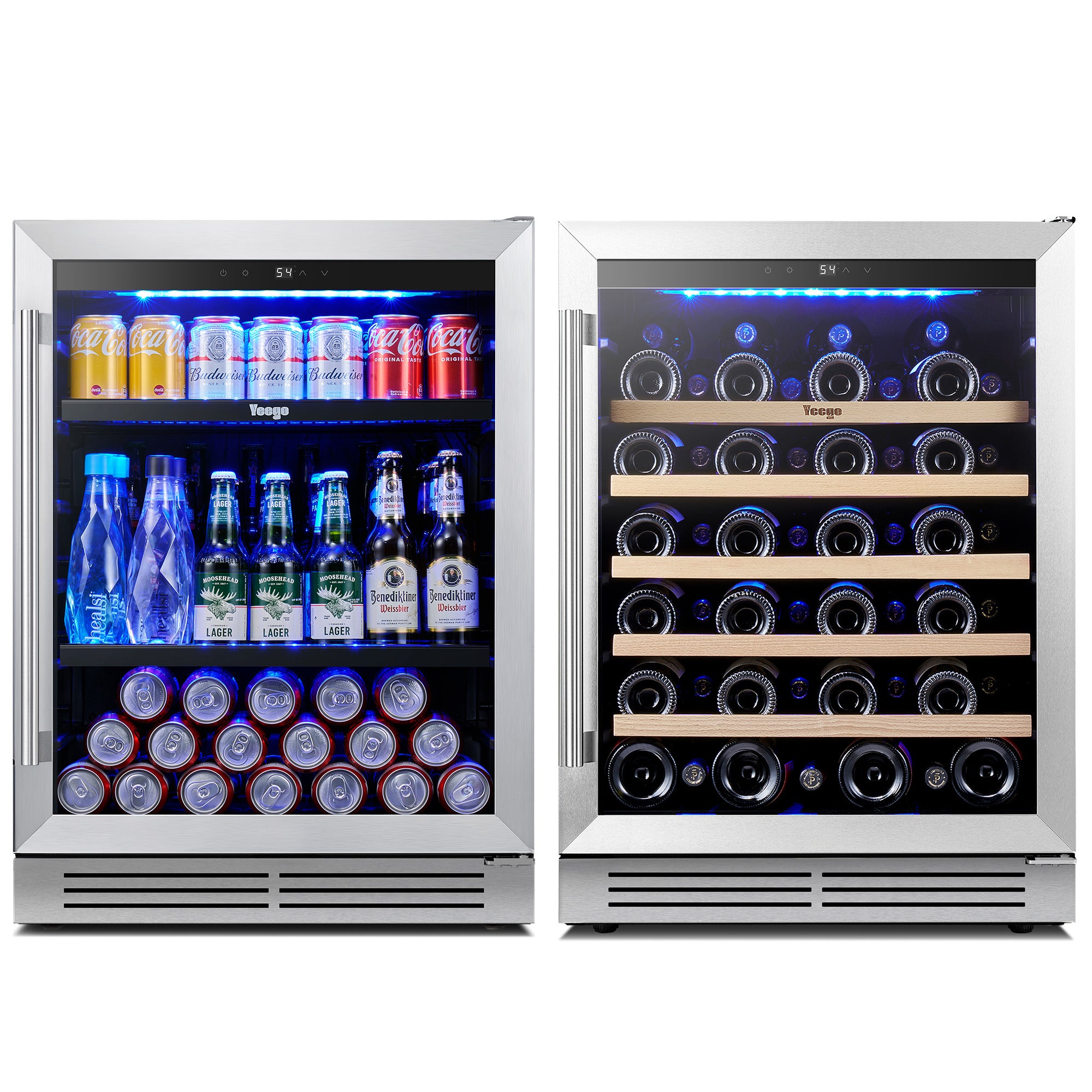 48 Inch Wide Wine Beverage Fridge, Under Counter Dual Zone Wine Beverage Center With Quiet Compressor