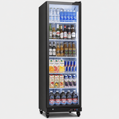 Yeego 17.5 Cu.Ft Commercial Beverage Refrigerator Cooler, Glass Door Display Merchandiser Drink Fridge with Dual LED, 32-50°F Temp Control, Restaurant Bar Convenience Store