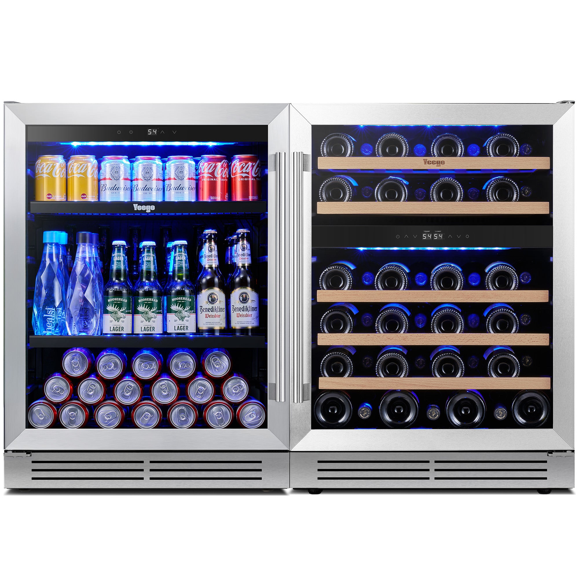 48 Inch Wide Wine Beverage Center, Quiet Compressor Fridge Combo Under Counter or Freestanding