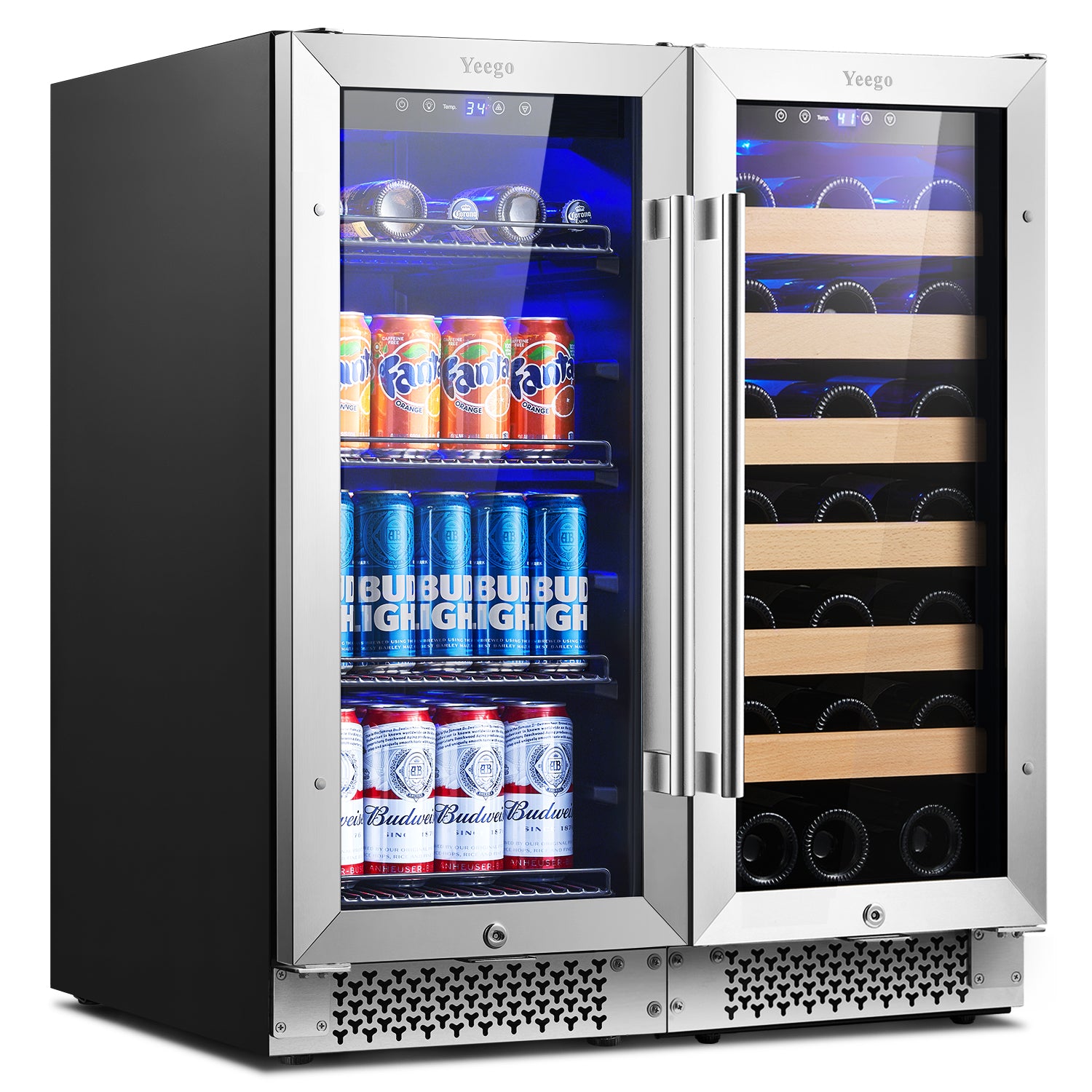 30 Inch Wide Wine Beverage Center, Large Capacity Dual Zone Fridge Combo, Under Counter Or Freestanding