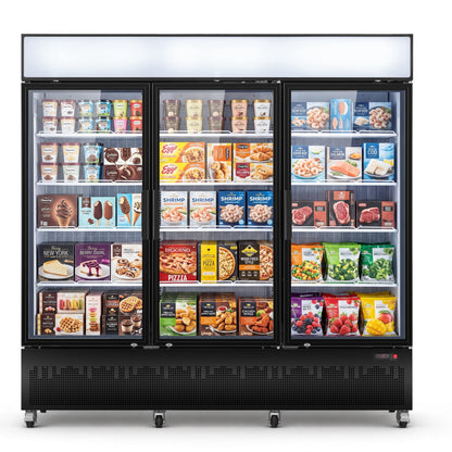 Yeego 62.3 Cu.Ft Commercial Display Freezer, Triple Glass Door Upright Merchandiser Freezer with Frost‑Free Air Cooling, LED Light Box for Restaurant Retail Grocery