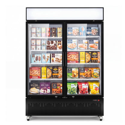 Yeego 41.9 Cu.Ft Commercial Display Freezer, Double Glass Door Upright Merchandiser Freezer with Frost-Free Air Cooling, LED Light Box for Restaurant Retail Grocery