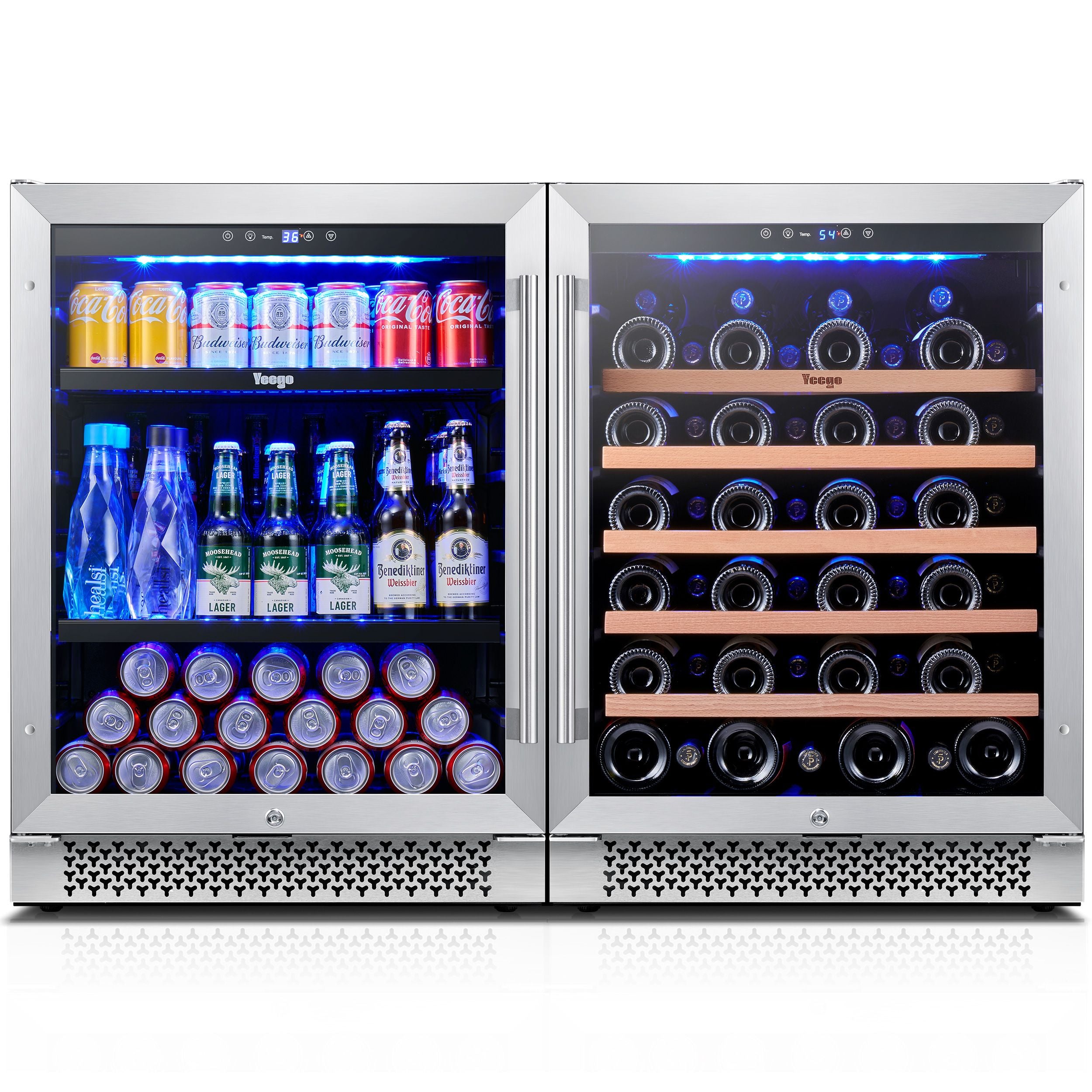 48 Inch Wide Wine Beverage Fridge, Under Counter Dual Zone Wine Beverage Center With Quiet Compressor