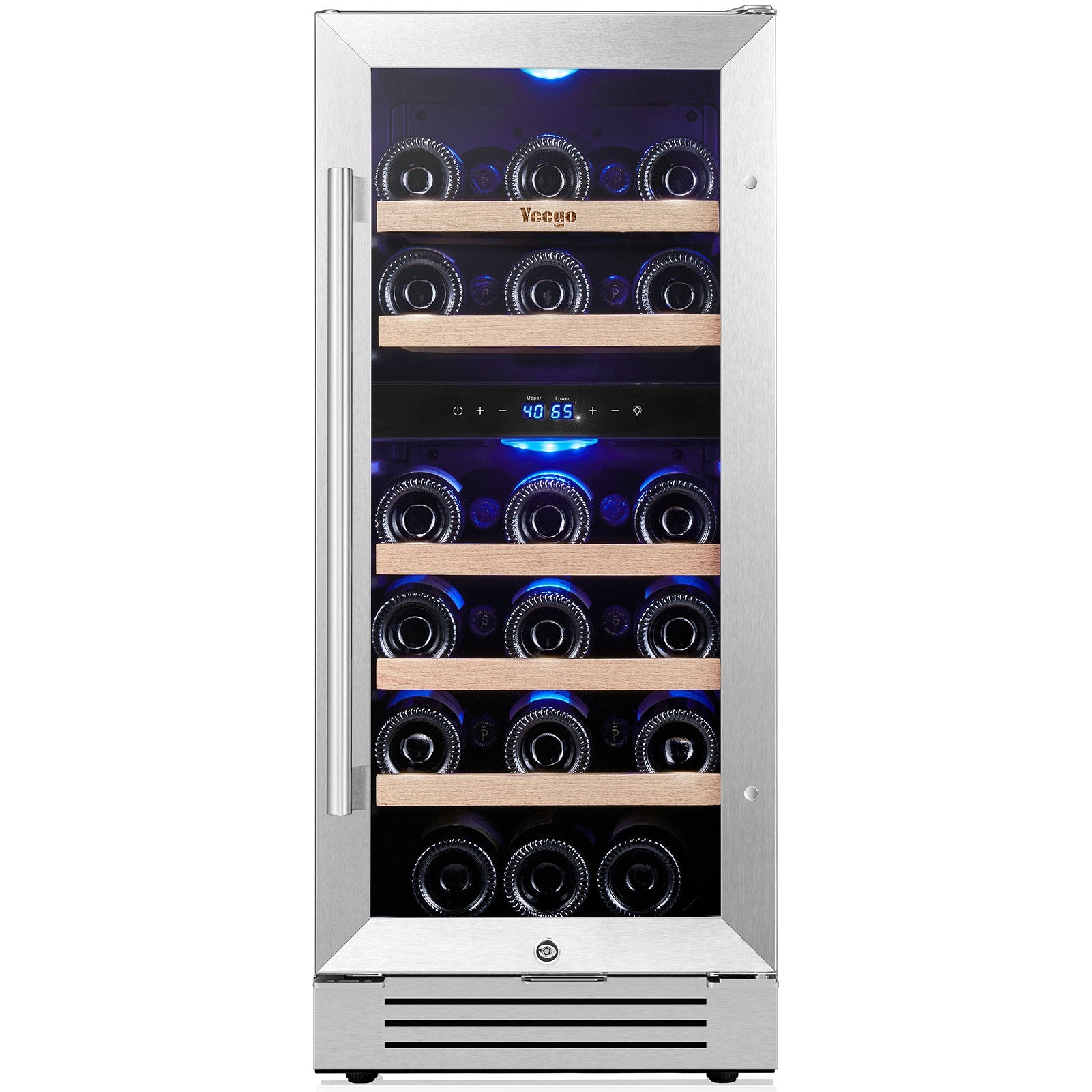 Yeego 15 Inch Wide 28 Bottles Dual Zone Narrow Small Wine Fridge, Under Counter, Built-In or Freestanding