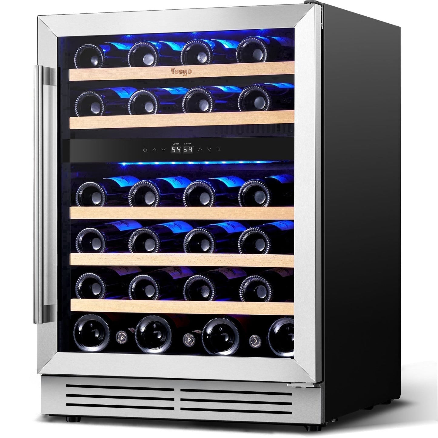 Yeego 24 Inch Dual Zone Wine Fridge Cooler, Holds 52 Bottles, 40-65°F Wine Refrigerator with Glass Door, Built-in and Freestanding Under Counter