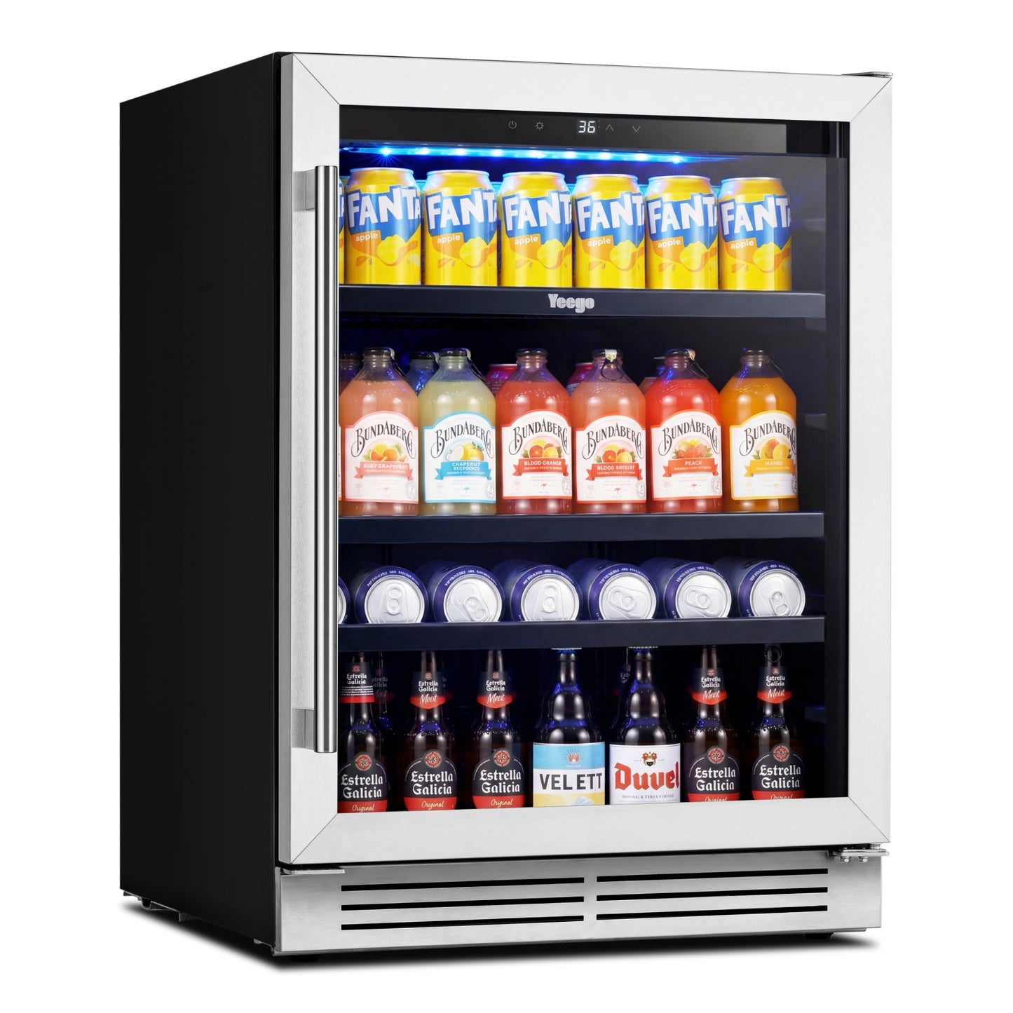 Yeego Beverage Refrigerator & Drink Fridge - 24 inch 180 Cans Beer Cooler Glass Door, 34-54℉ Under Counter Refrigerator Built-in for Drink Soda Wine for Bar Office Bedroom