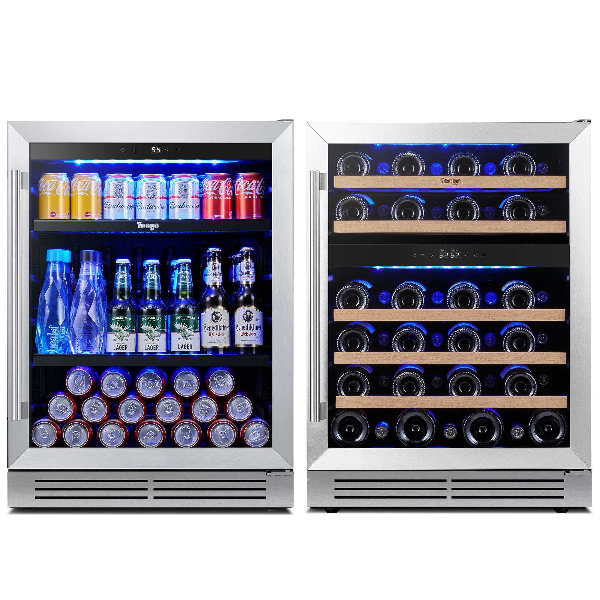 48 Inch Wide Wine Beverage Center, Quiet Compressor Fridge Combo Under Counter or Freestanding
