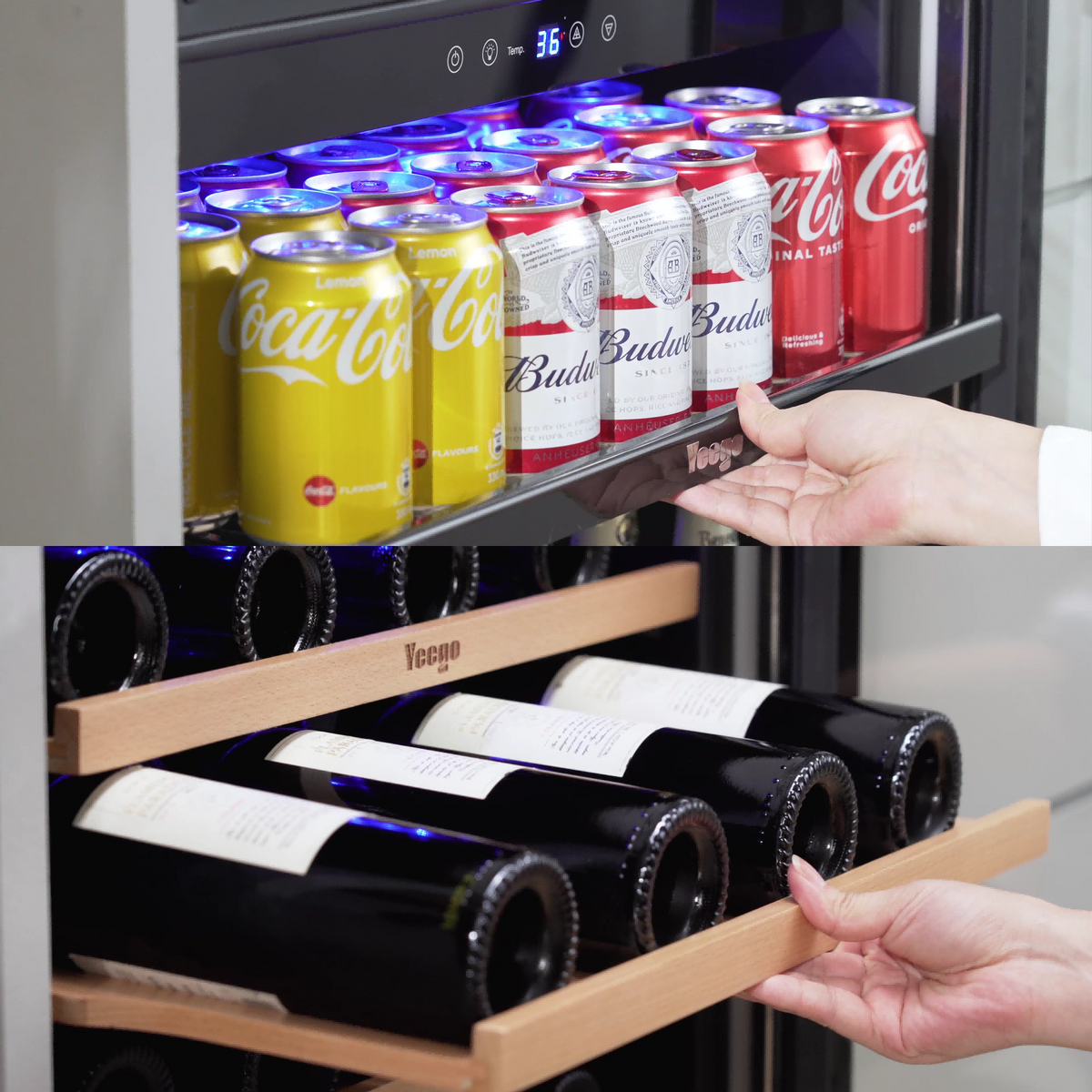 Adjustable wooden and metal shelves inside the Yeego 48-inch combo