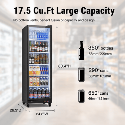Yeego 17.5 Cu.Ft Commercial Beverage Refrigerator Cooler, Glass Door Display Merchandiser Drink Fridge with Dual LED, 32-50°F Temp Control, Restaurant Bar Convenience Store