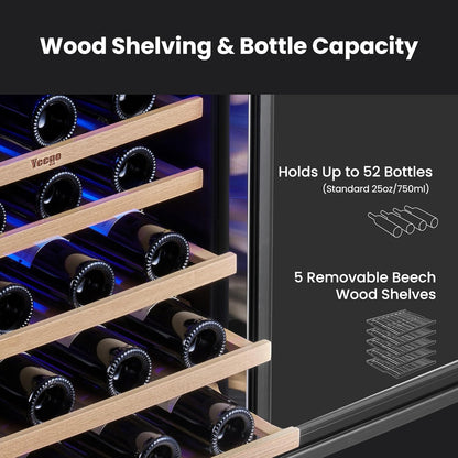 Yeego 24 Inch Dual Zone Wine Fridge Cooler, Holds 52 Bottles, 40-65°F Wine Refrigerator with Glass Door, Built-in and Freestanding Under Counter