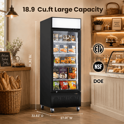 Yeego 18.9 Cu.Ft Commercial Display Freezer, Single Glass Door Upright Merchandiser Freezer with Frost-Free Air Cooling, LED Light Box for Restaurant Retail Grocery