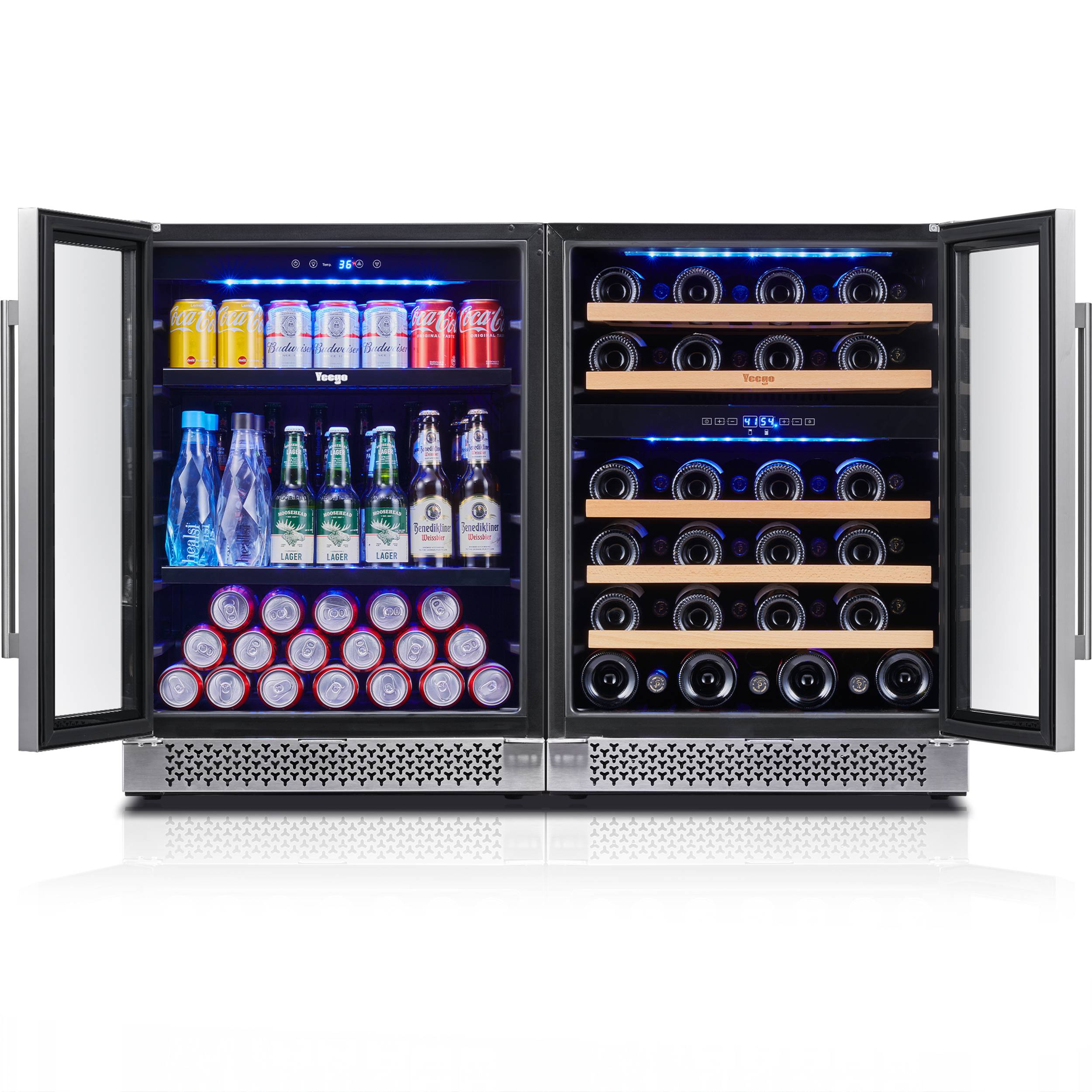 48 Inch Wide Wine Beverage Center, Quiet Compressor Fridge Combo Under Counter or Freestanding