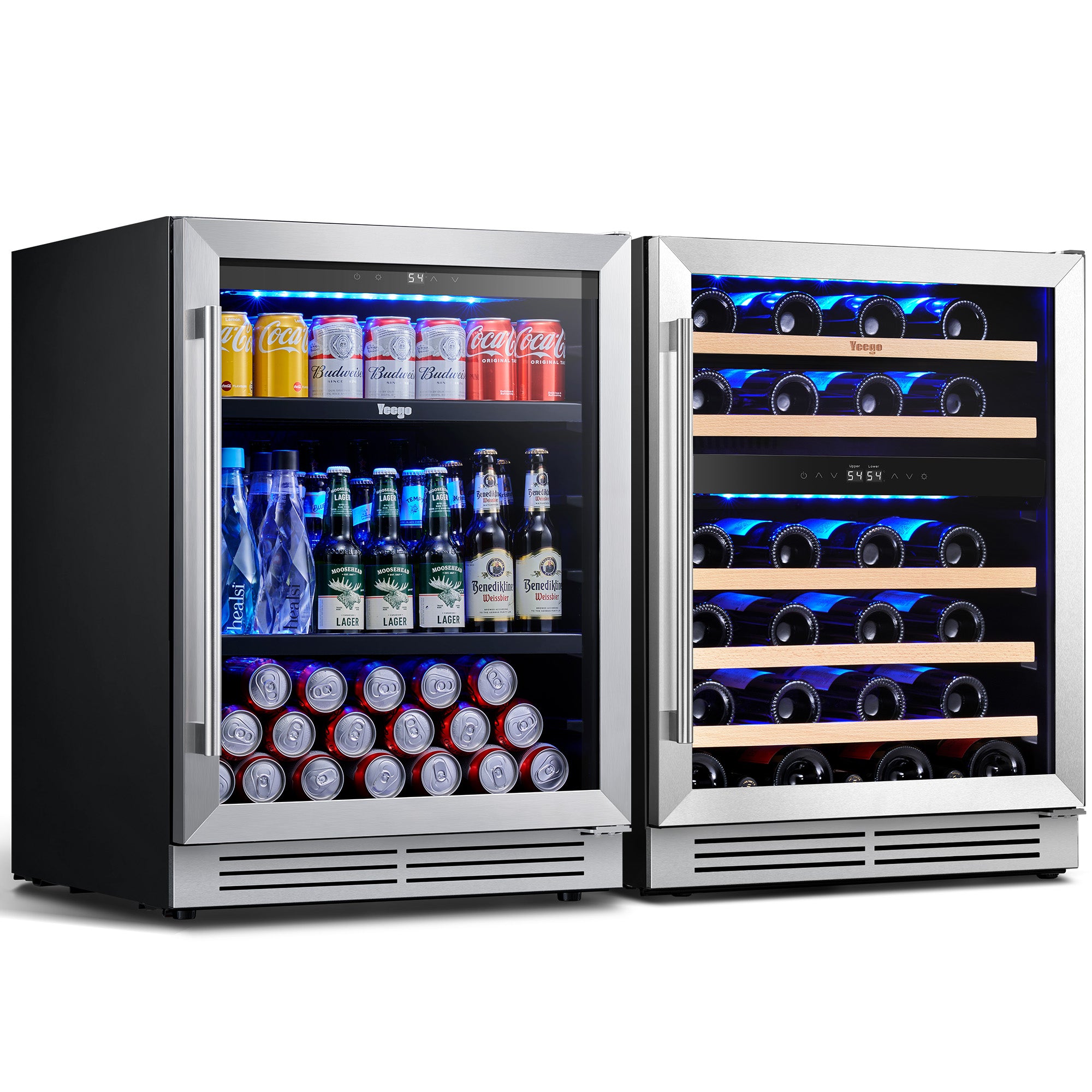 48 Inch Wide Wine Beverage Center, Quiet Compressor Fridge Combo Under Counter or Freestanding