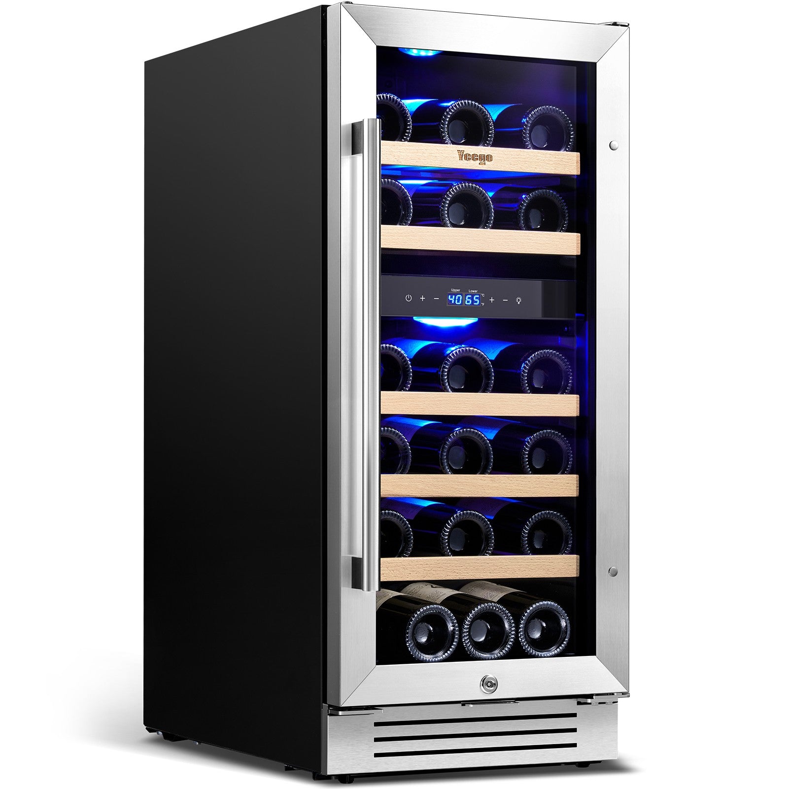 Yeego 15 Inch Wide 28 Bottles Dual Zone Narrow Small Wine Fridge, Under Counter, Built-In or Freestanding