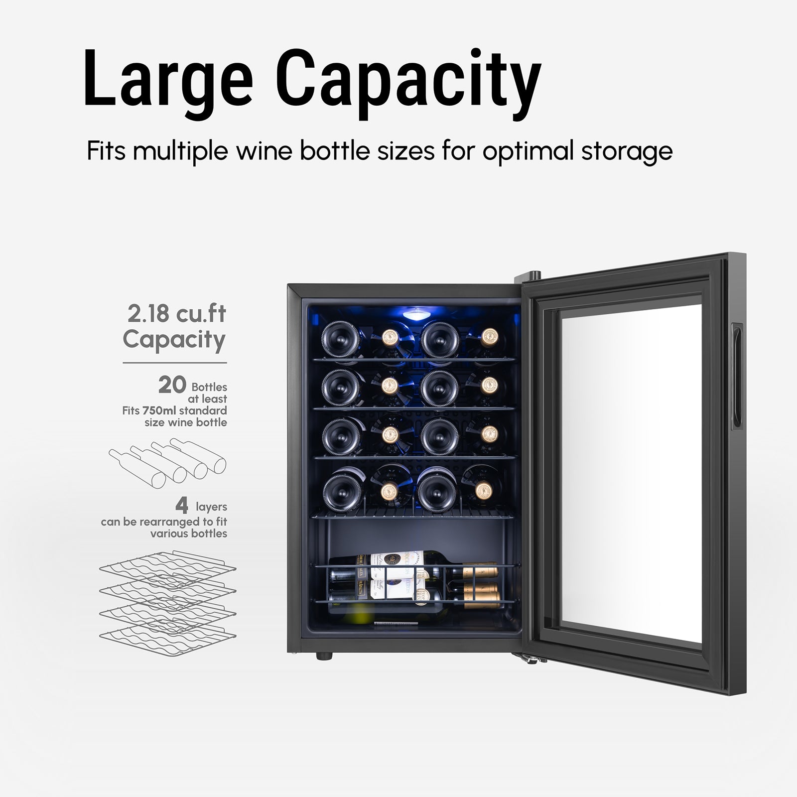 Yeego 20 Bottles Wine Cooler Refrigerator, 38-65℉ Freestanding Mini Fridge