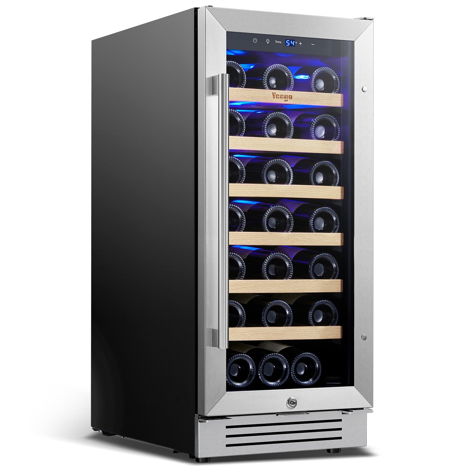 15 Inch Wide 33 Bottle Narrow Small Wine Fridge, Quiet Wine Cooler Under Counter Or Freestanding