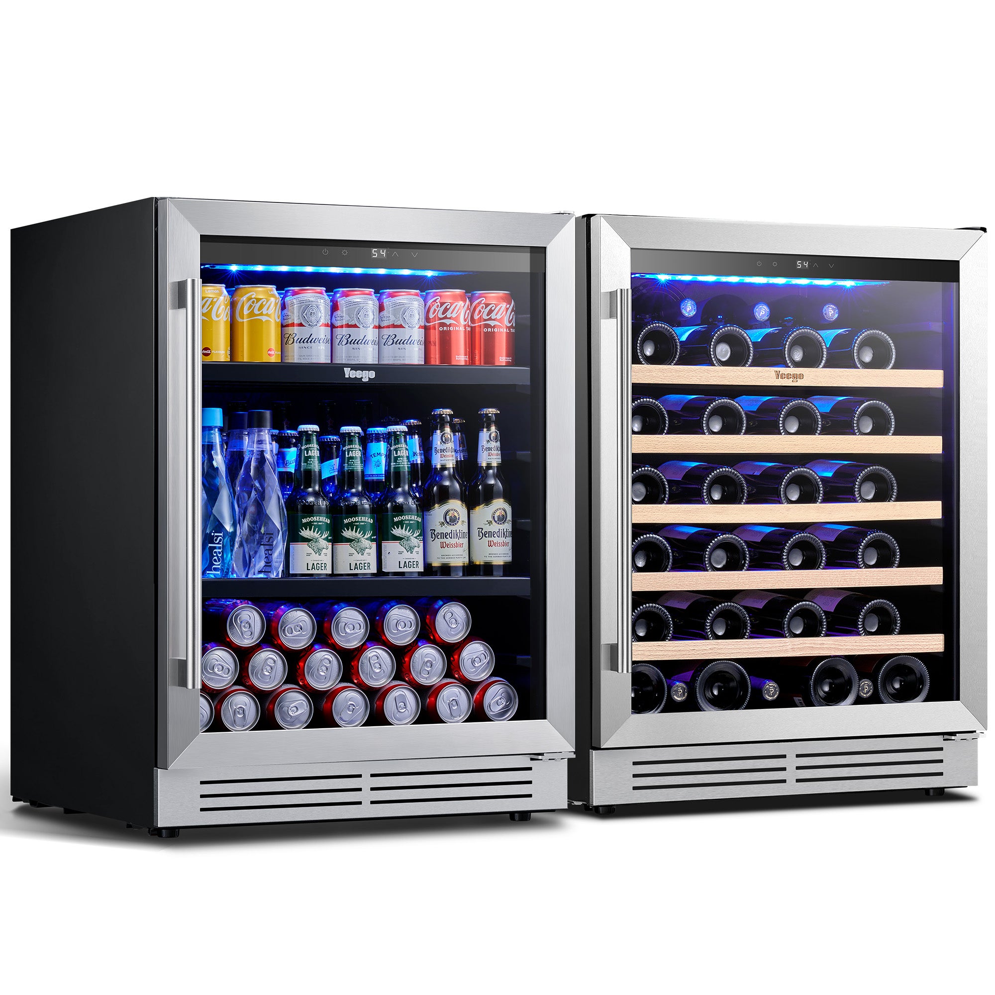 48 Inch Wide Wine Beverage Fridge, Under Counter Dual Zone Wine Beverage Center With Quiet Compressor