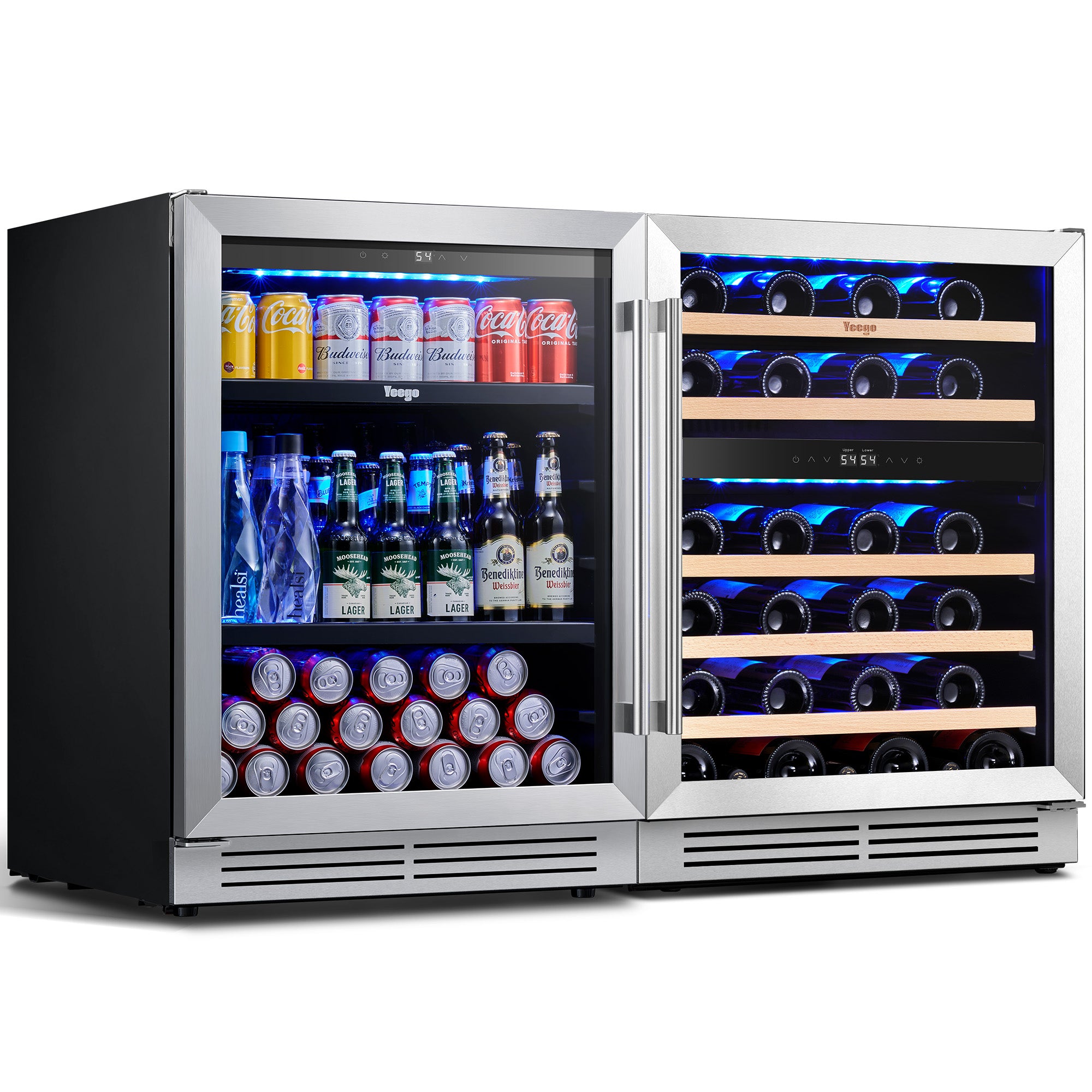 48 Inch Wide Wine Beverage Center, Quiet Compressor Fridge Combo Under Counter or Freestanding