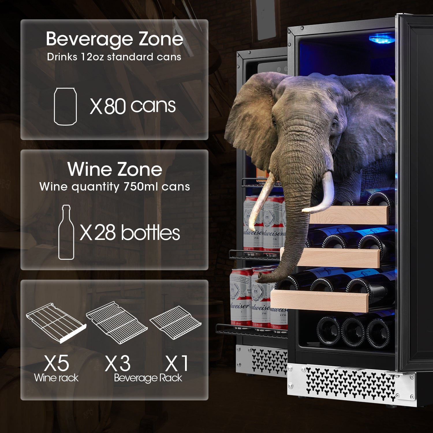 30 Inch Wide Wine and Beverage Fridge, Separate Temp Zones Cooler Combo, Under Counter Or Freestanding