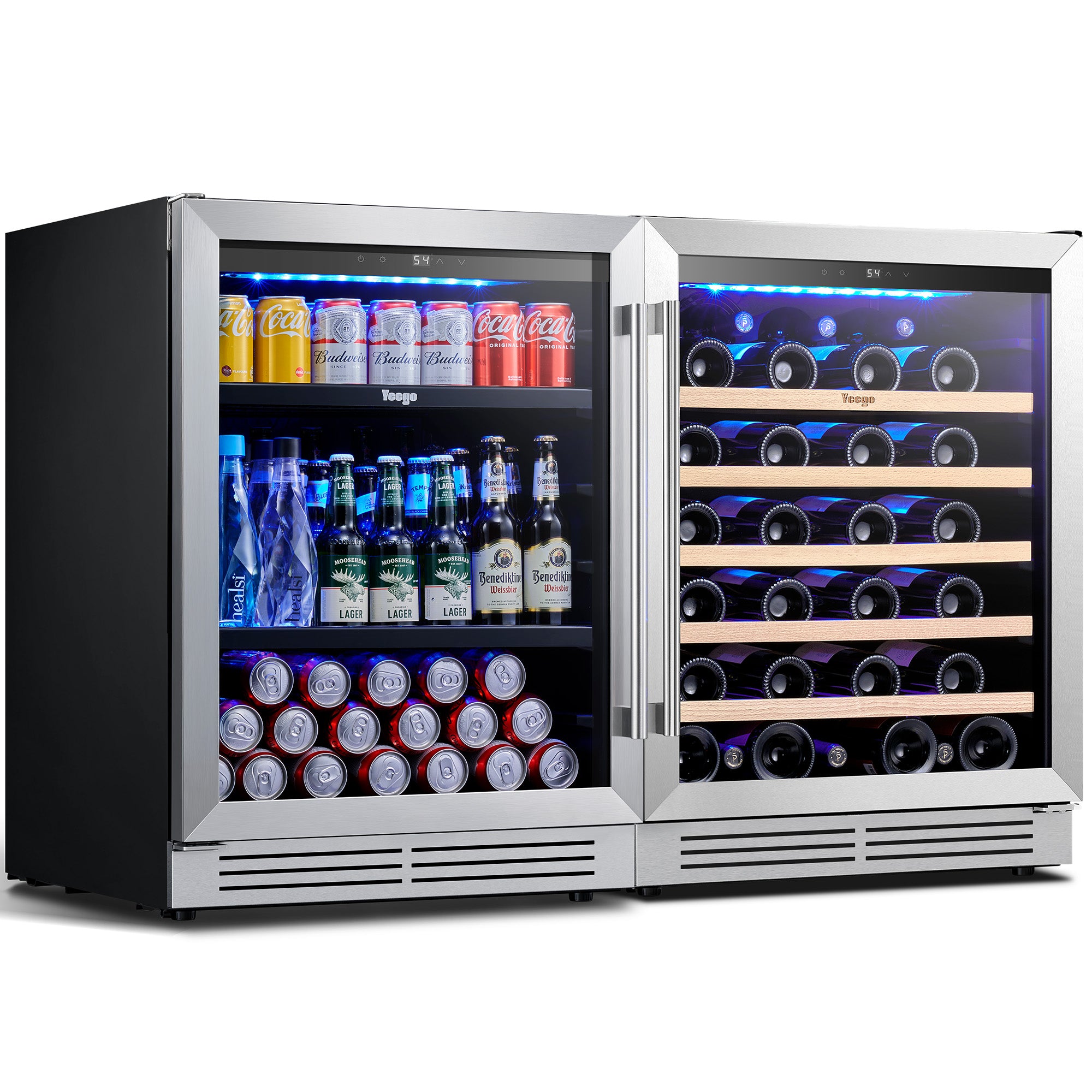48 Inch Wide Wine Beverage Fridge, Under Counter Dual Zone Wine Beverage Center With Quiet Compressor