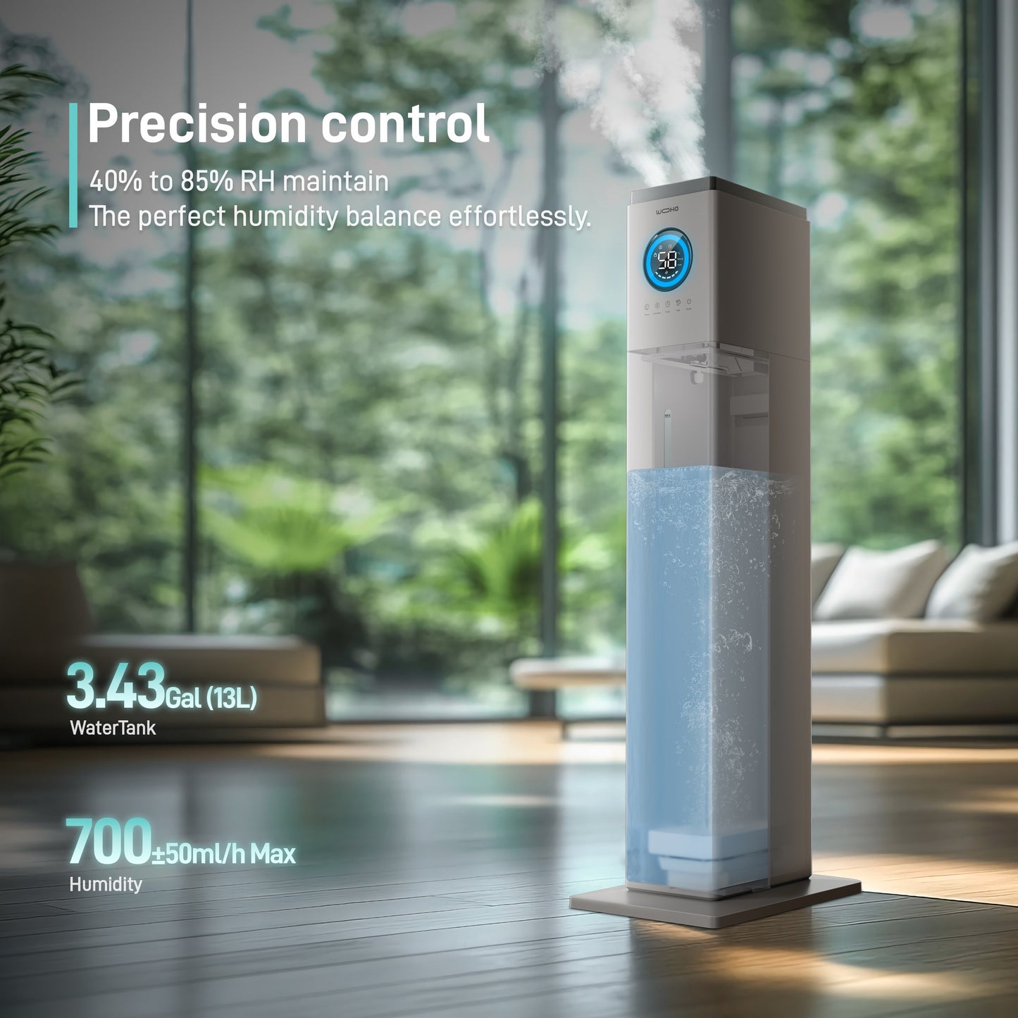 Smart Ultrasonic Humidifier, Quiet Humidifier for Large Room - Yeego Life