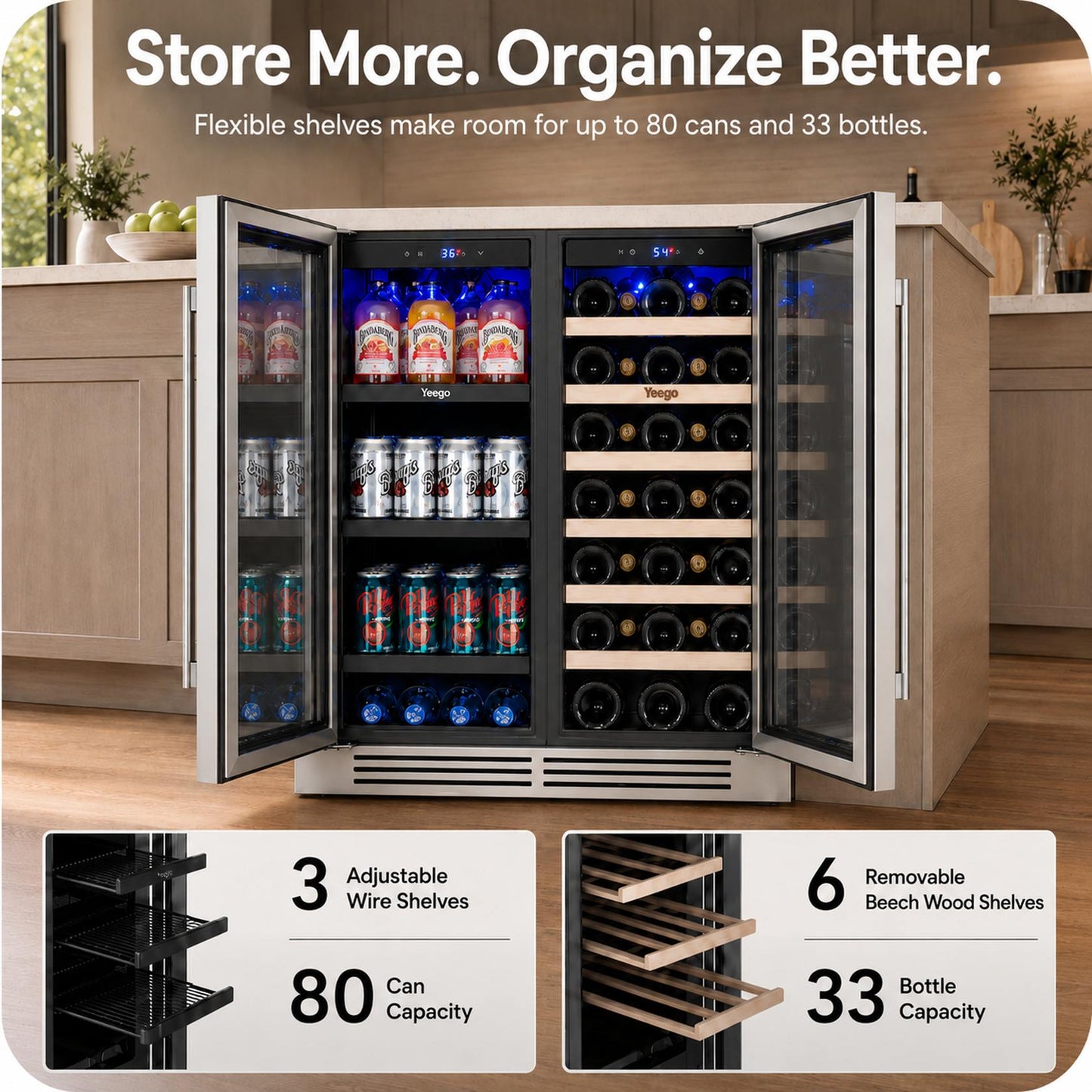 Yeego 30” French Door Wine Beverage Fridge