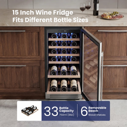 Yeego 15" Wine Fridge 33 Bottles,Budget-Friendly Wine Fridges
