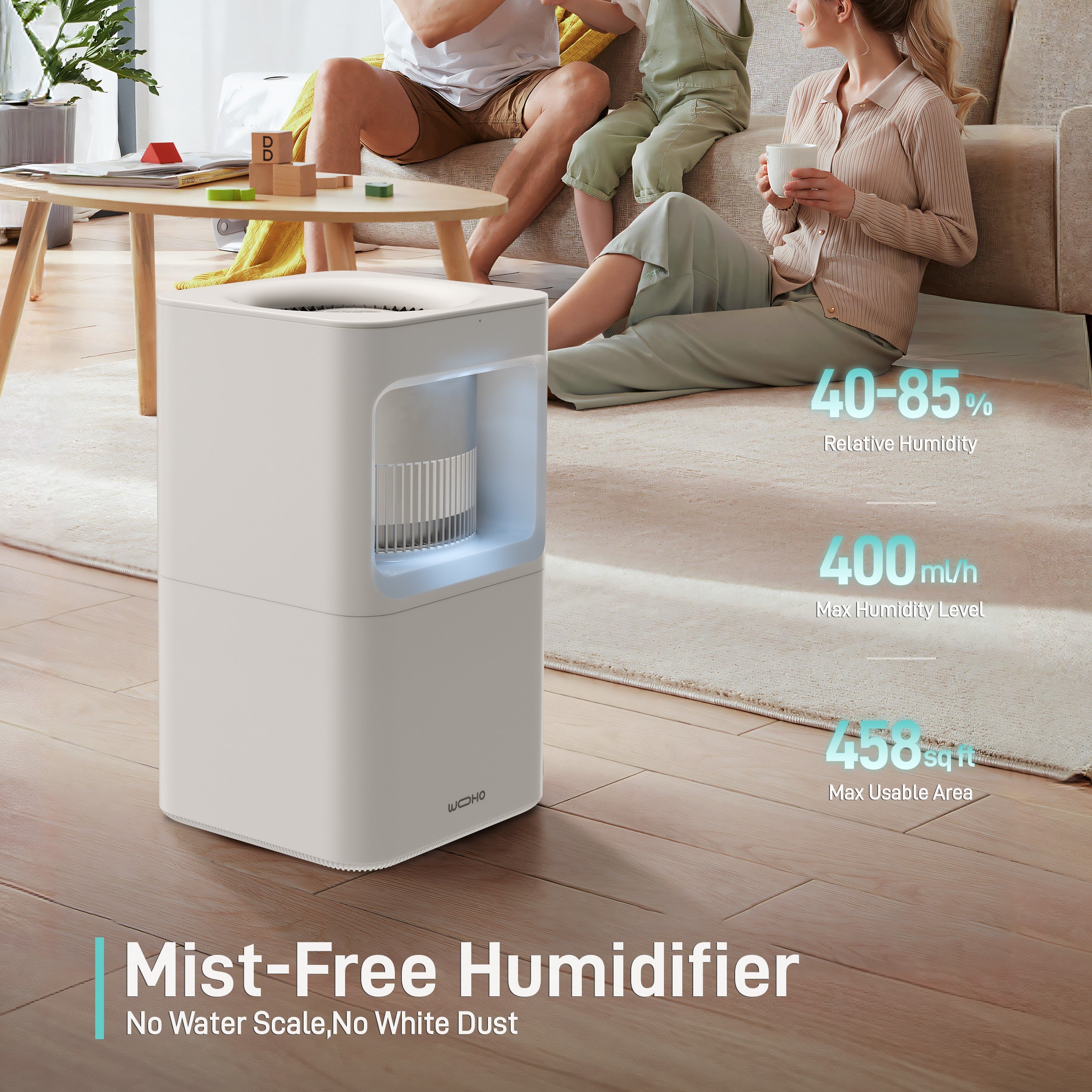 Wooohoo Mist Free Smart Humidifier, 2.11 Gal/8L Quiet Humidifier for Medium Room