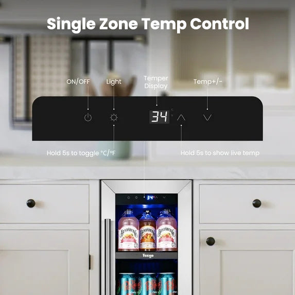 Yeego 12 Inch Beverage Refrigerator - 60 Cans Compact Beverage Cooler with Glass Door, Under Counter Drink Fridge Built-In or Freestanding