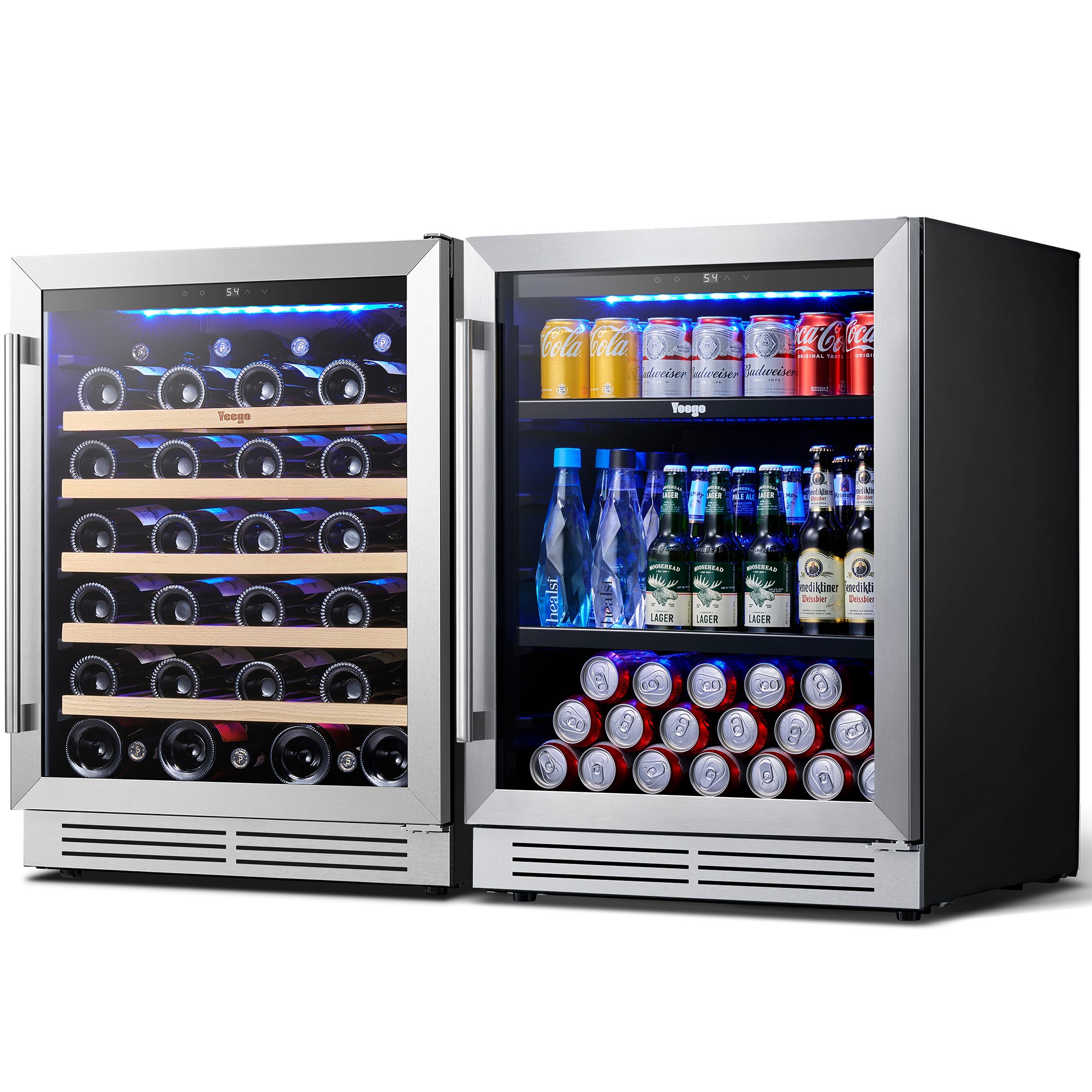 48 Inch Wide Wine Beverage Fridge, Under Counter Dual Zone Wine Beverage Center With Quiet Compressor