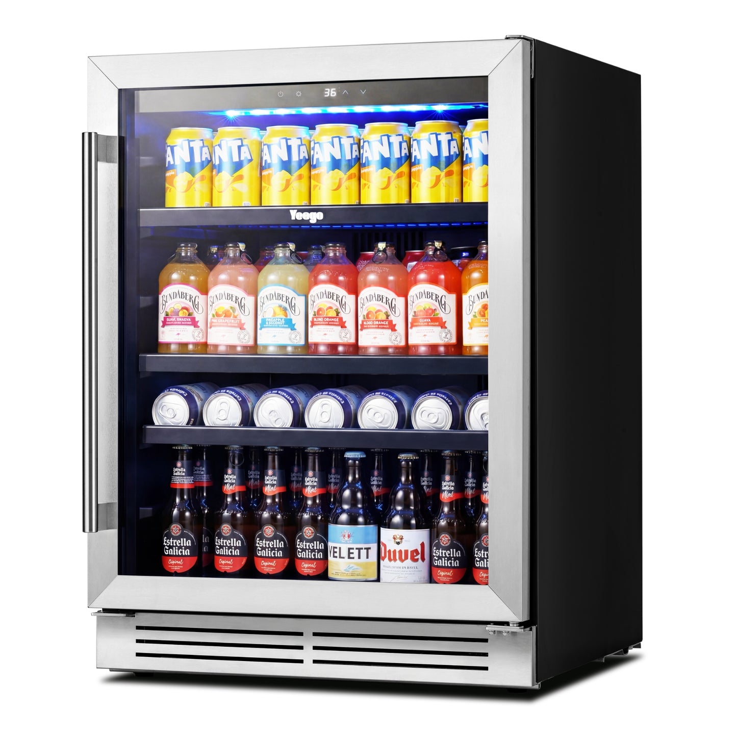 Yeego Beverage Refrigerator & Drink Fridge - 24 inch 180 Cans Beer Cooler Glass Door, 34-54℉ Under Counter Refrigerator Built-in for Drink Soda Wine for Bar Office Bedroom