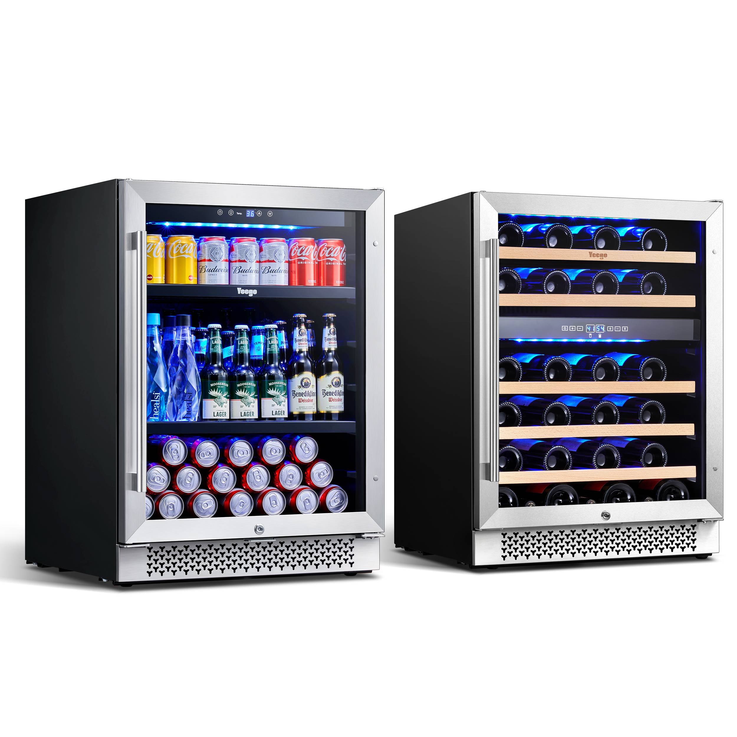 48 Inch Wide Wine Beverage Center, Quiet Compressor Fridge Combo Under Counter or Freestanding